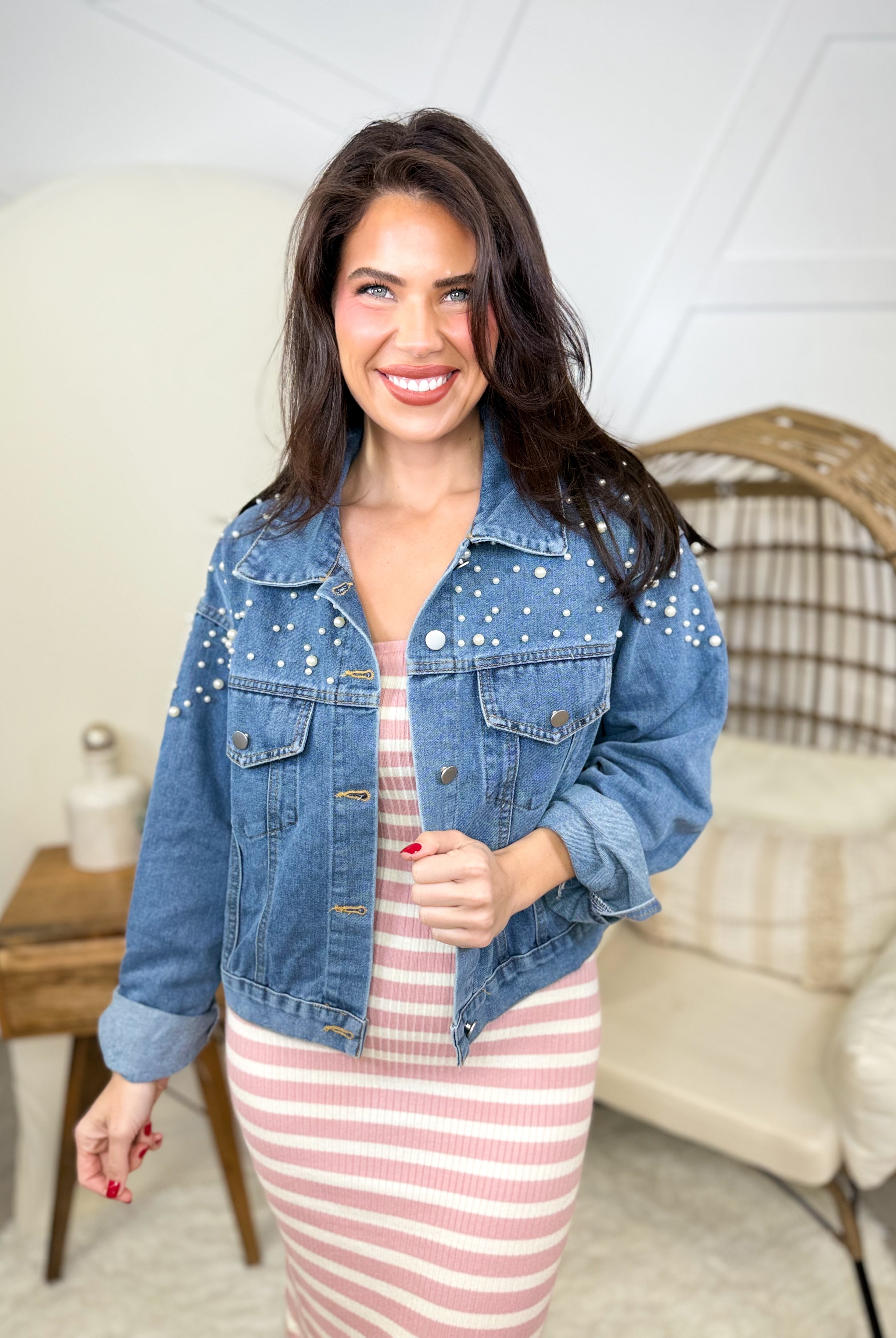 Feel Like a Woman Denim Jacket-200 JACKETS/SHACKETS-SWEET GENERIS-Heathered Boho Boutique, Women's Fashion and Accessories in Palmetto, FL