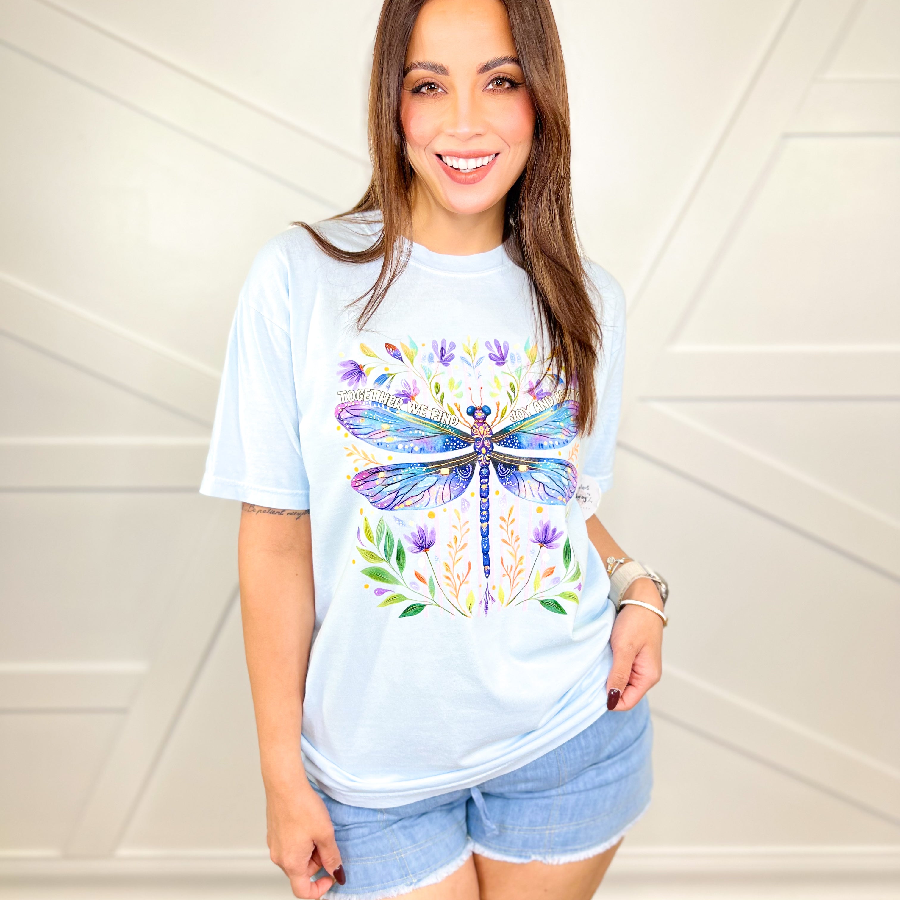 Joy & Beauty Dragonfly Graphic Tee-130 Graphic Tees-Heathered Boho-Heathered Boho Boutique, Women's Fashion and Accessories in Palmetto, FL