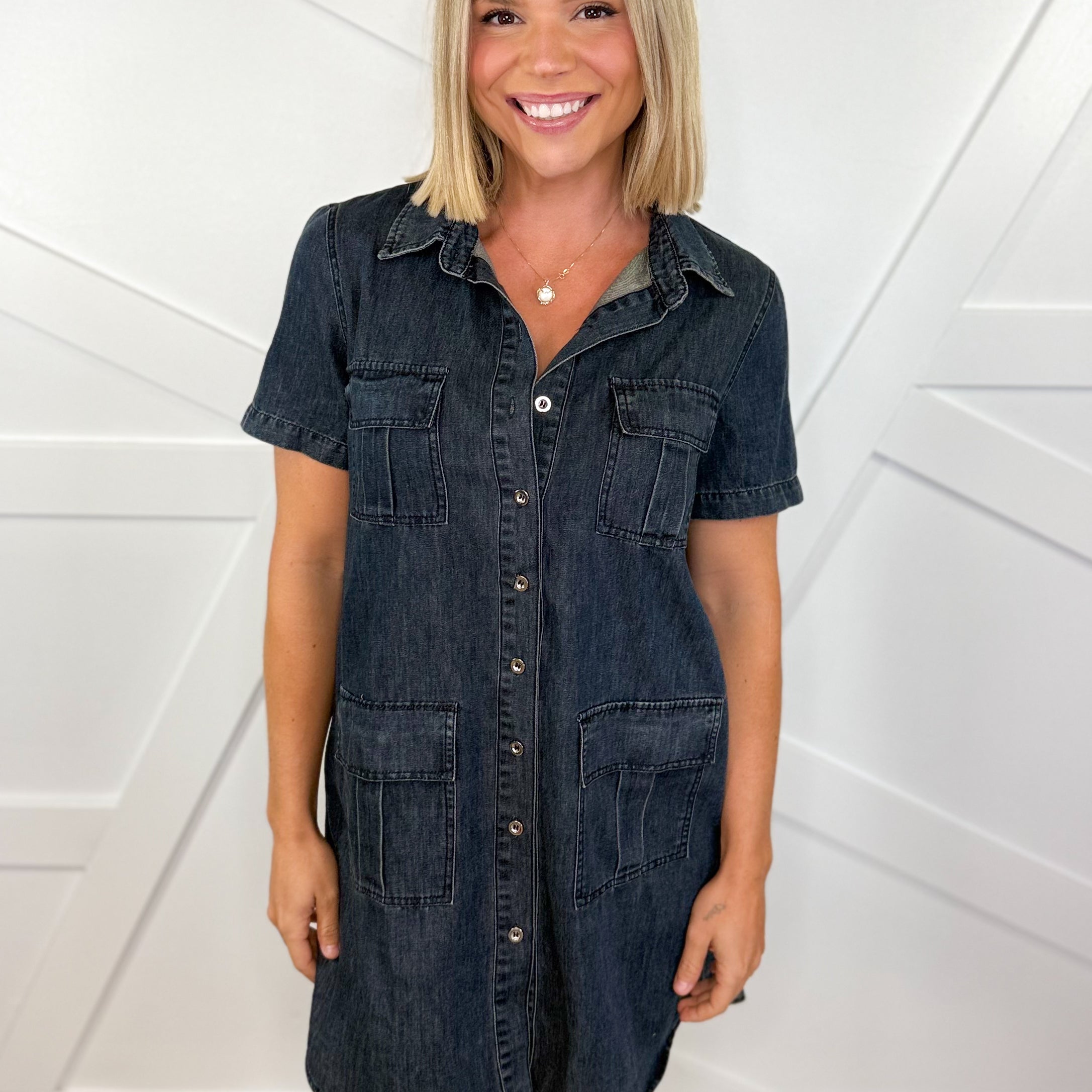Rosie Dark Denim Dress-230 DRESSES/JUMPSUITS/ROMPERS-White Birch-Heathered Boho Boutique, Women's Fashion and Accessories in Palmetto, FL