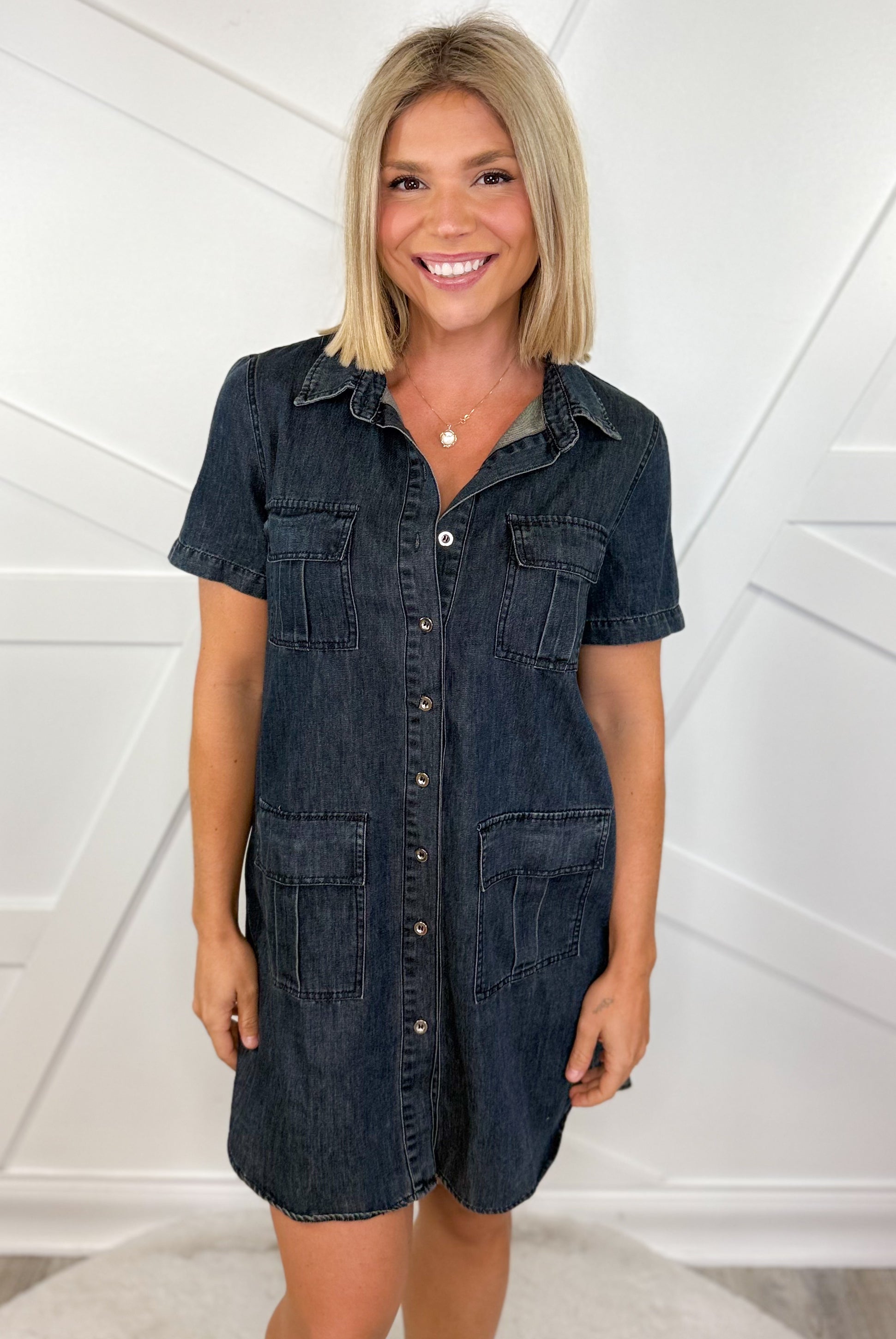 Rosie Dark Denim Dress-230 DRESSES/JUMPSUITS/ROMPERS-White Birch-Heathered Boho Boutique, Women's Fashion and Accessories in Palmetto, FL