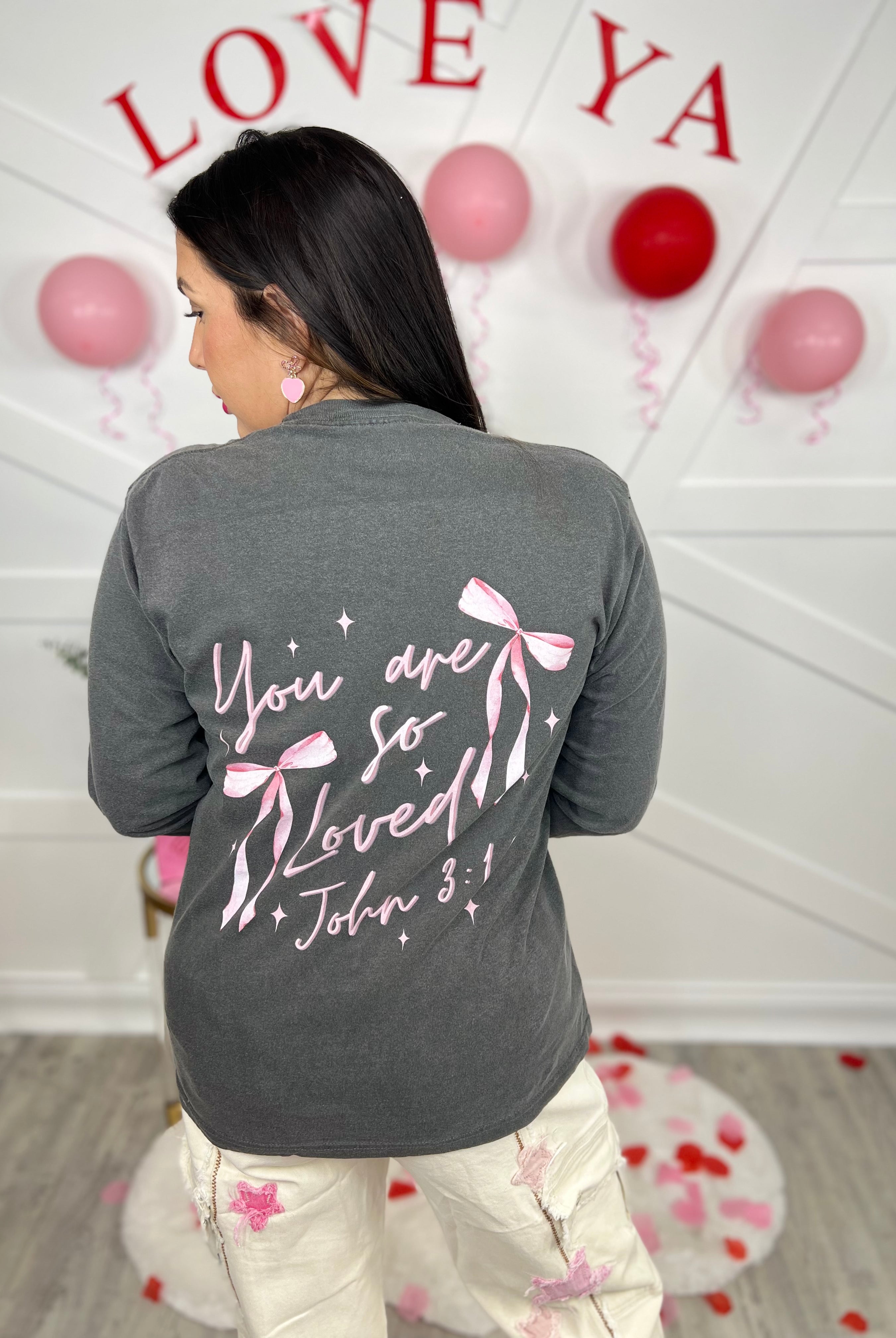 You Are So Loved Graphic Long Sleeve-130 Graphic Tees-Heathered Boho-Heathered Boho Boutique, Women's Fashion and Accessories in Palmetto, FL