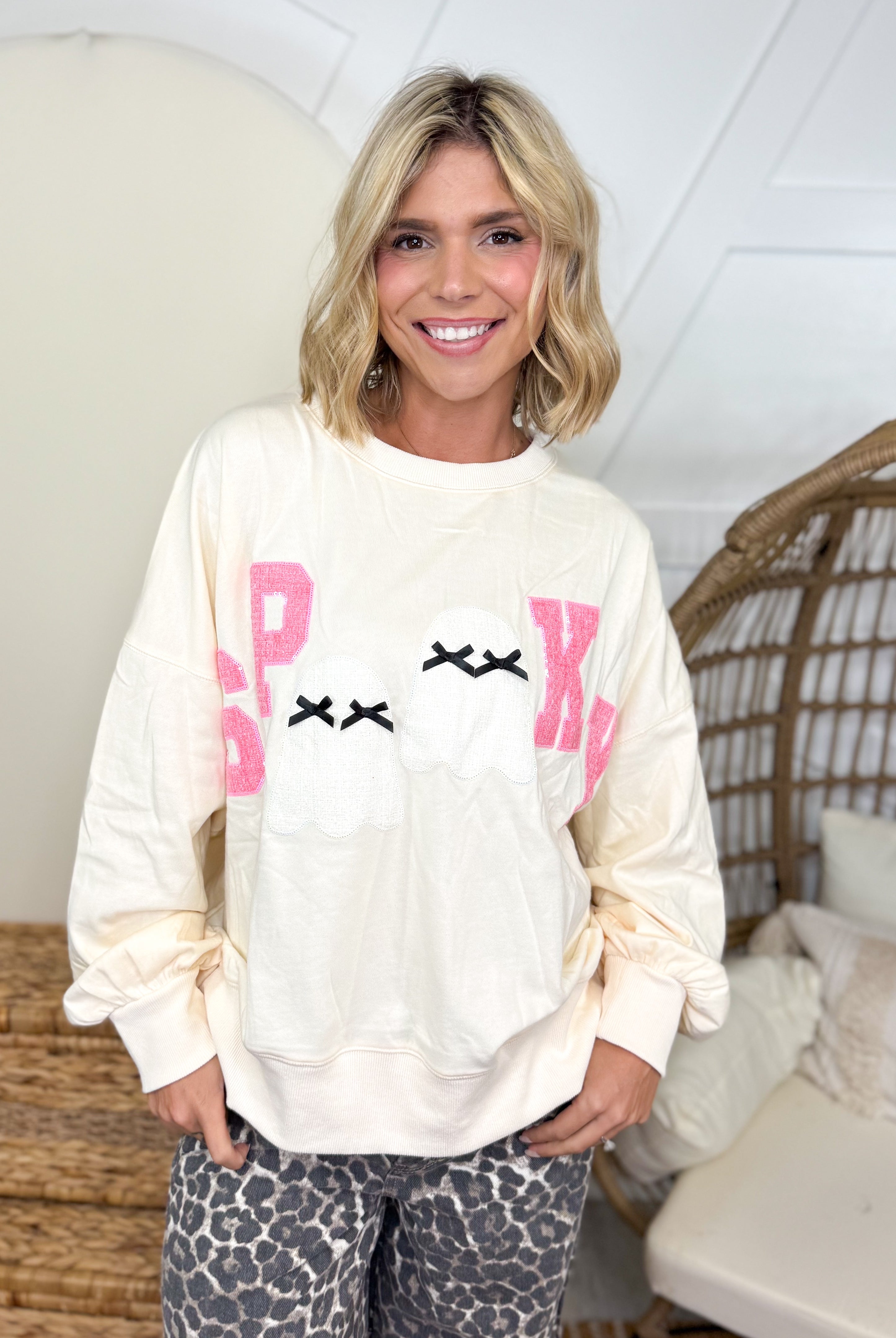 Spooky Ghost Sweater-125 Sweater-Peach Love-Heathered Boho Boutique, Women's Fashion and Accessories in Palmetto, FL