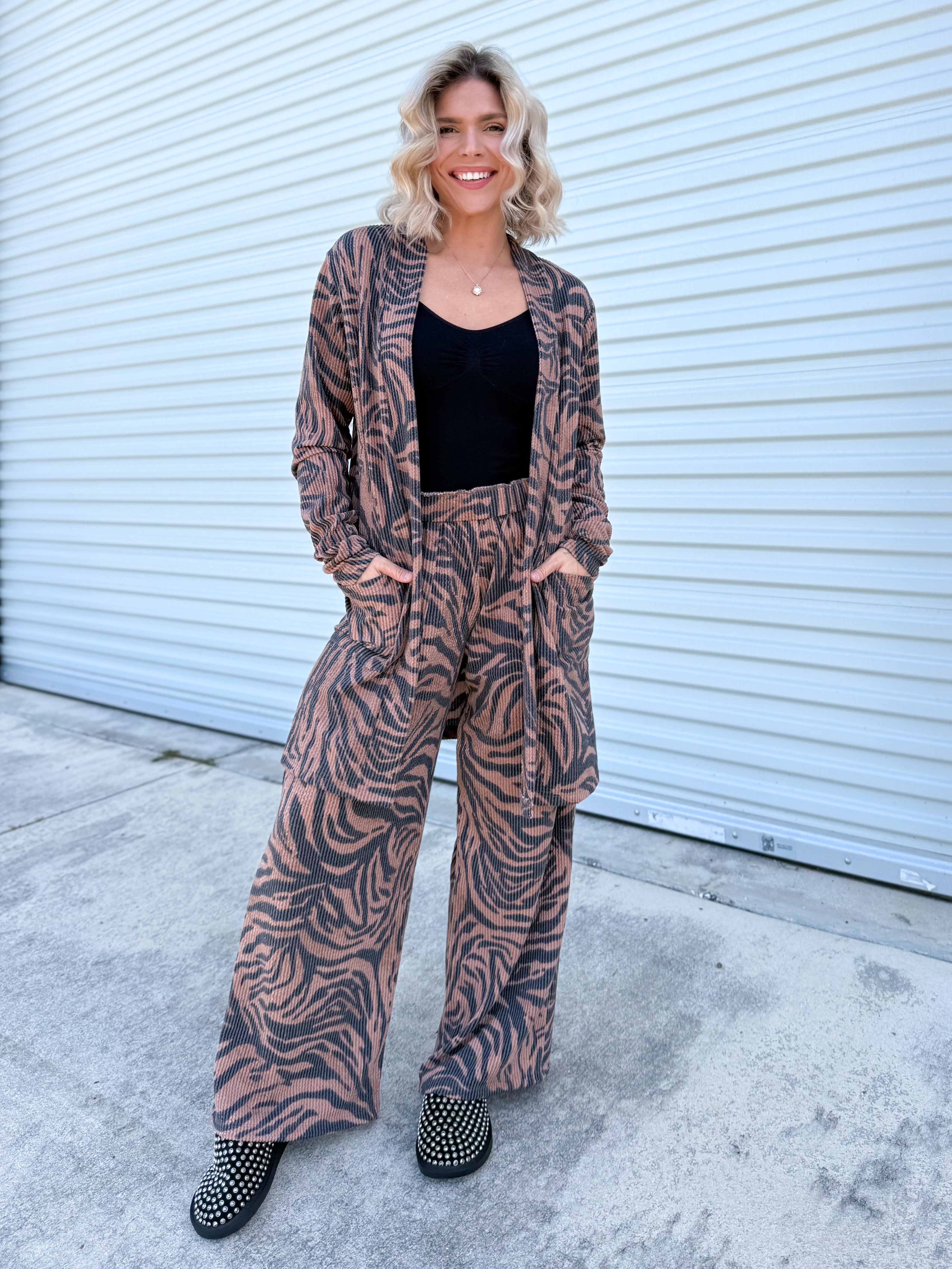 Zebra Haddie Wide Leg Pants-150 PANTS-Blakeley-Heathered Boho Boutique, Women's Fashion and Accessories in Palmetto, FL