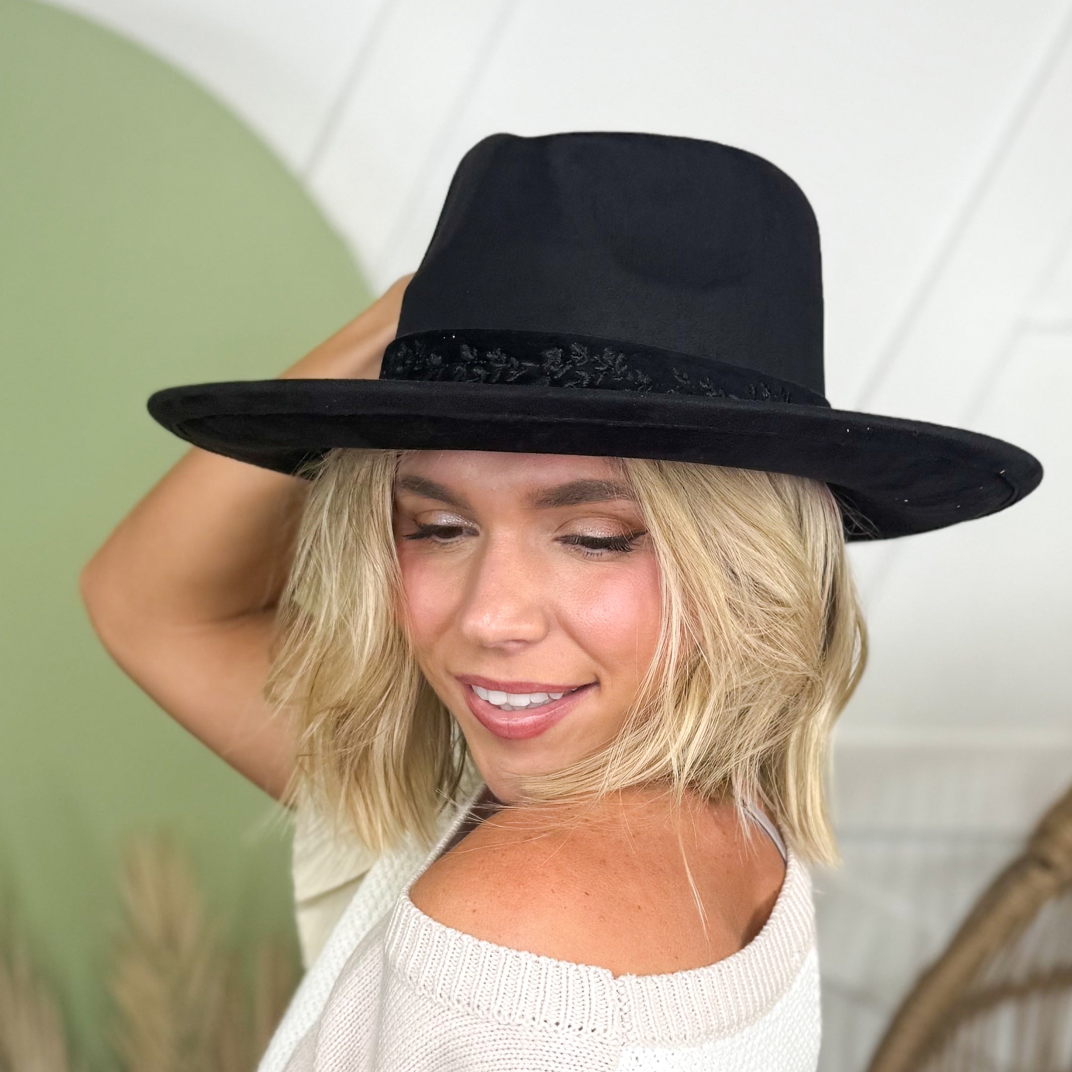 Embroidered Flower Strap Fedora Hat-330 Headwear-Fame Accessories-Heathered Boho Boutique, Women's Fashion and Accessories in Palmetto, FL