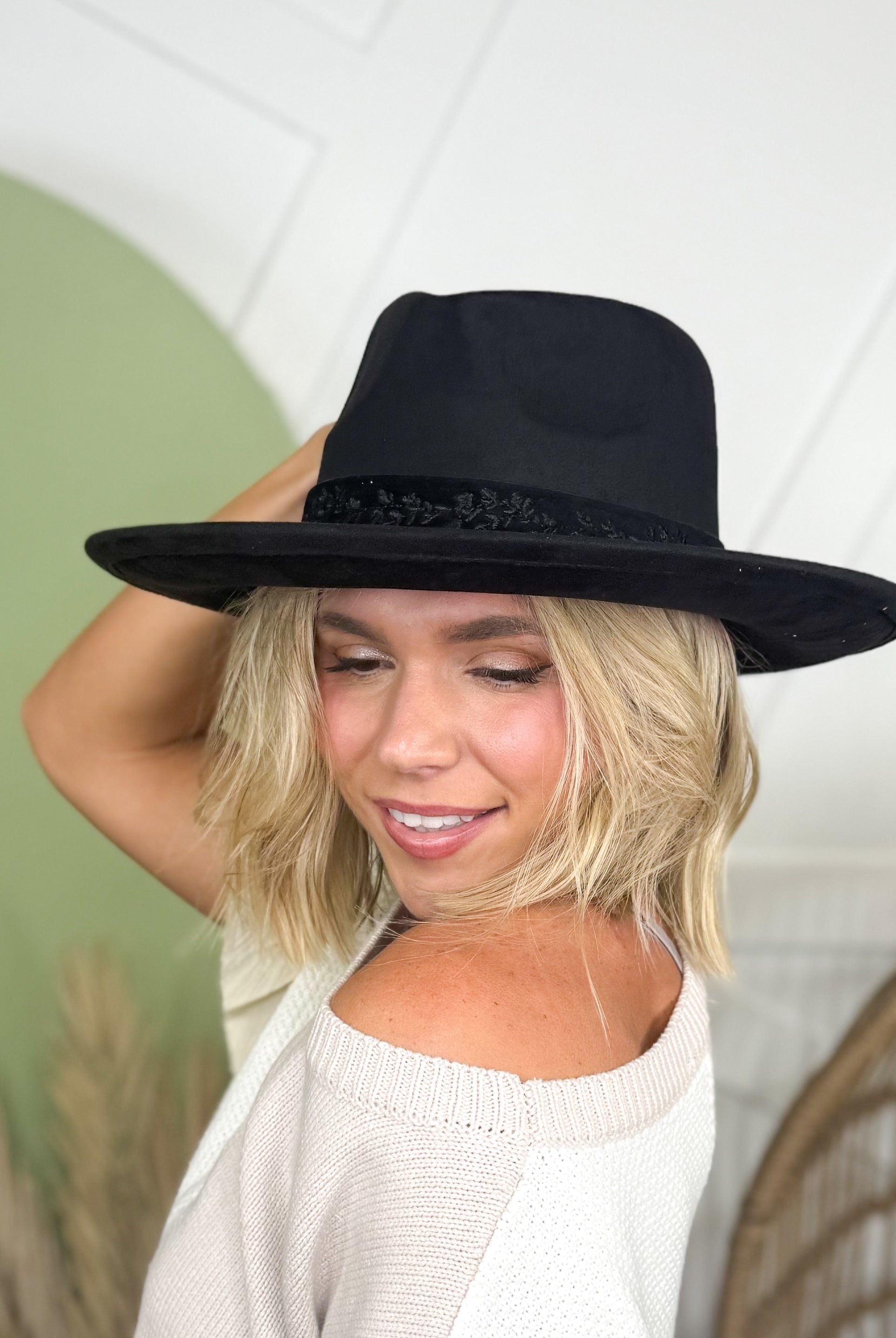 Embroidered Flower Strap Fedora Hat-330 Headwear-Fame Accessories-Heathered Boho Boutique, Women's Fashion and Accessories in Palmetto, FL