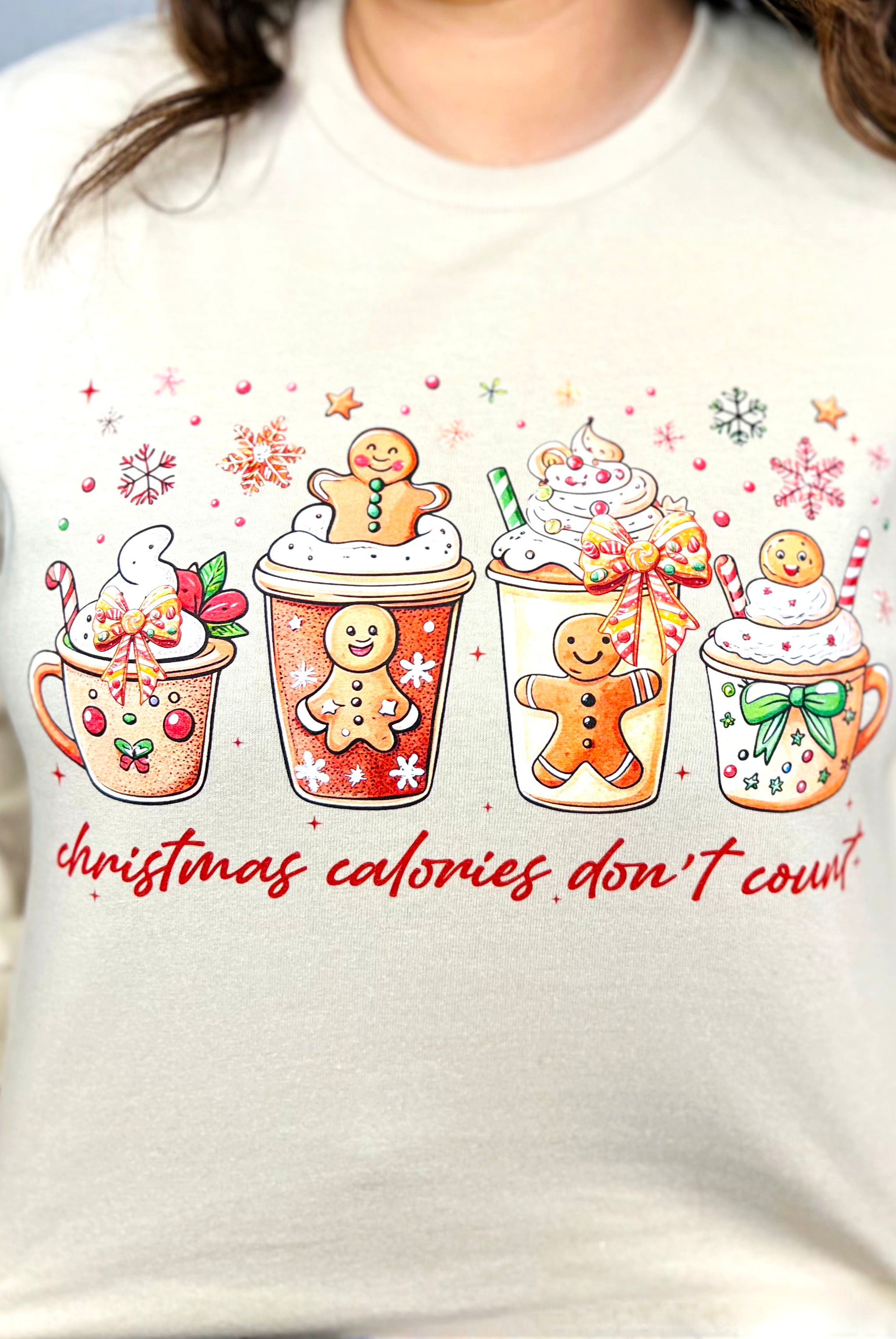 Christmas Calories Don't Count Graphic Long Sleeve-120 Long Sleeve Tops-Heathered Boho-Heathered Boho Boutique, Women's Fashion and Accessories in Palmetto, FL