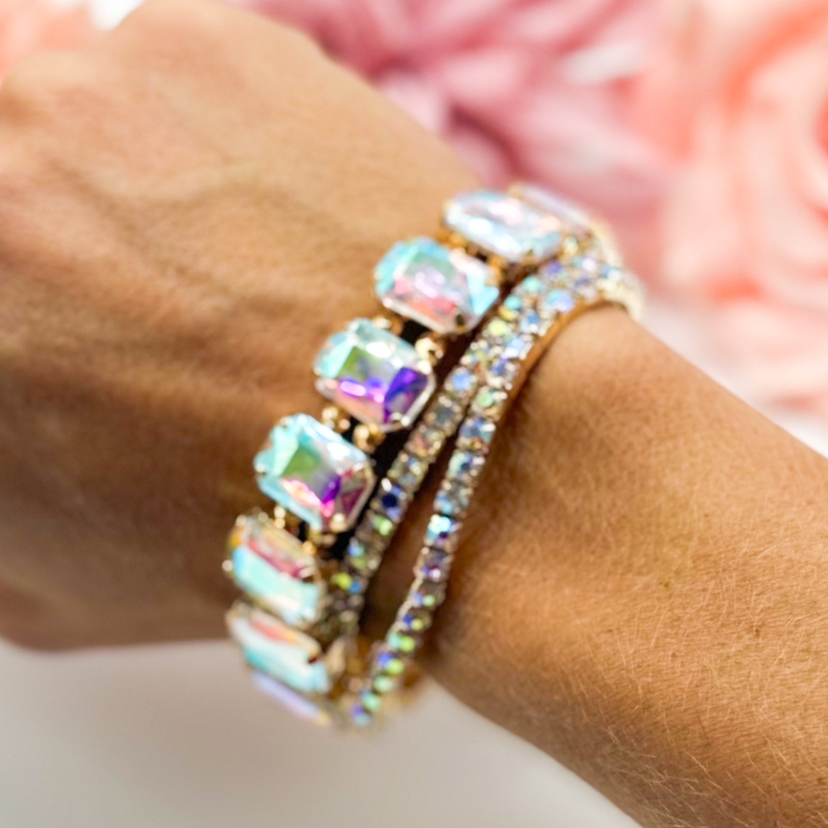 Colored Rhinestone Three Piece Bracelet Set-310 Jewelry-RM Manufacturing-Heathered Boho Boutique, Women's Fashion and Accessories in Palmetto, FL