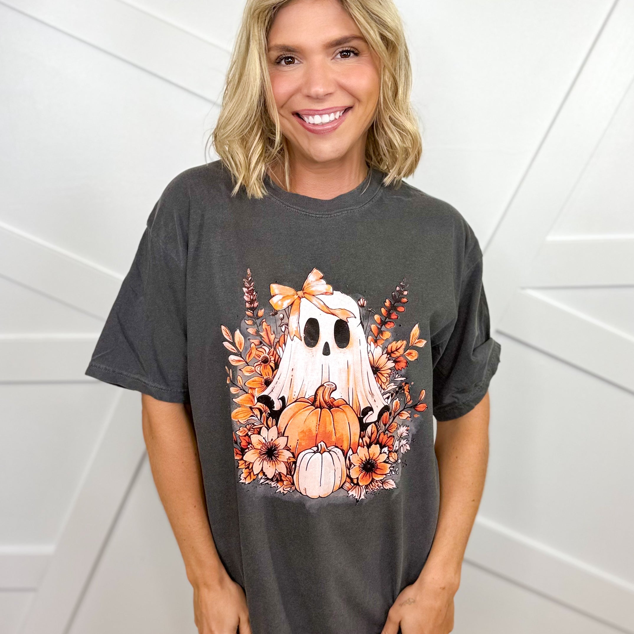 Floral Ghost Graphic Tee-130 Graphic Tees-Heathered Boho-Heathered Boho Boutique, Women's Fashion and Accessories in Palmetto, FL