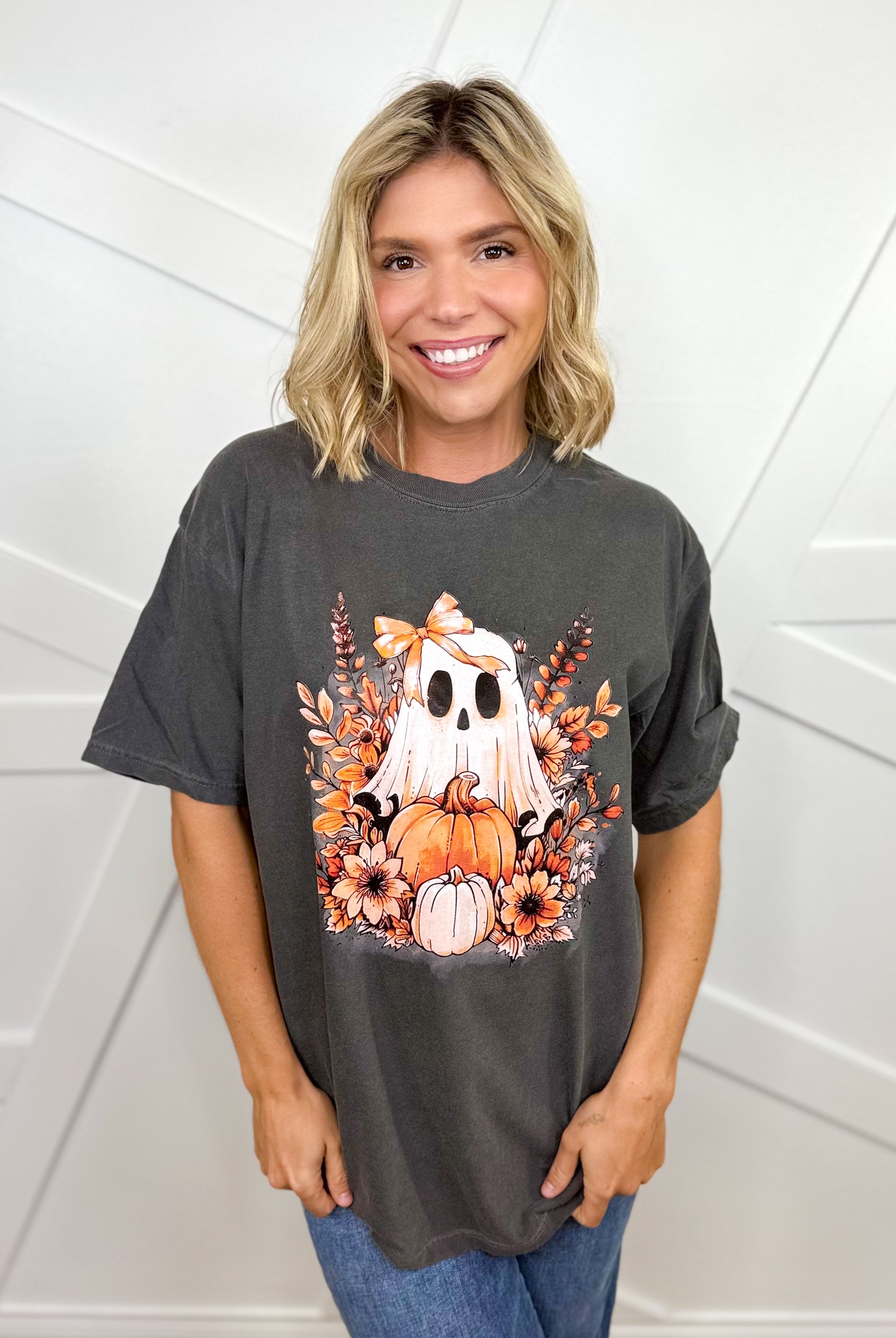 Floral Ghost Graphic Tee-130 Graphic Tees-Heathered Boho-Heathered Boho Boutique, Women's Fashion and Accessories in Palmetto, FL