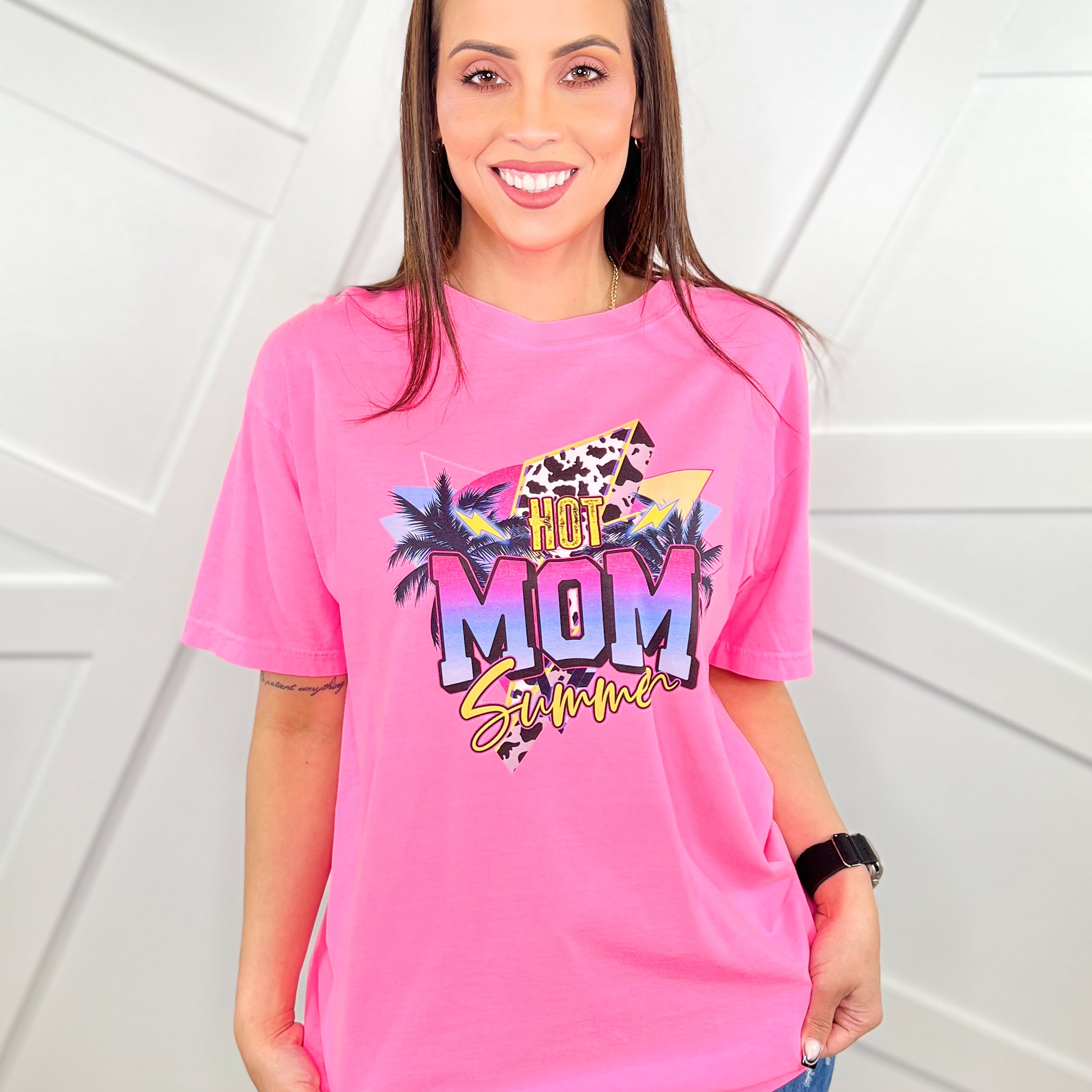 Hot Mom Summer Graphic Tee-130 Graphic Tees-Heathered Boho-Heathered Boho Boutique, Women's Fashion and Accessories in Palmetto, FL