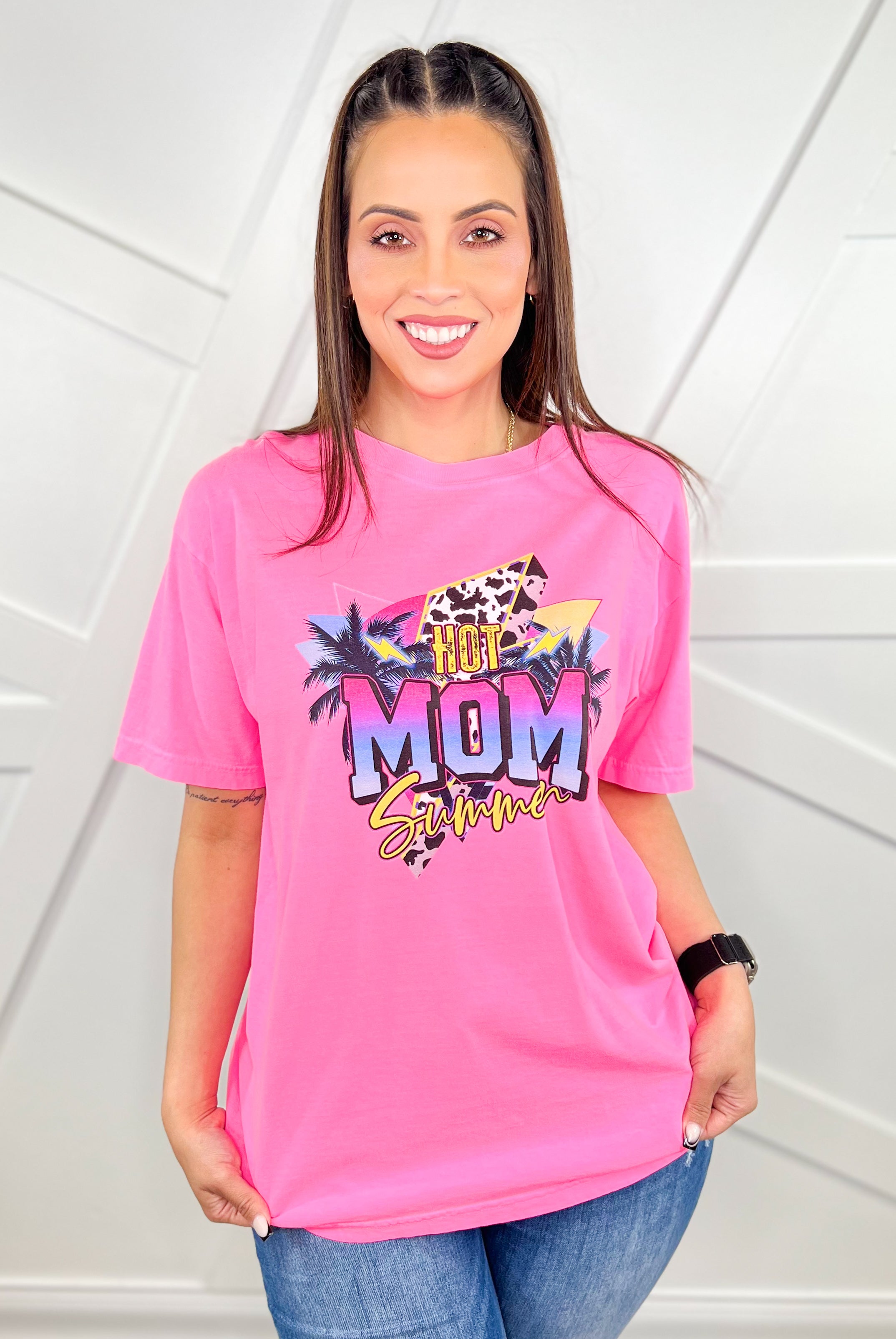 Hot Mom Summer Graphic Tee-130 Graphic Tees-Heathered Boho-Heathered Boho Boutique, Women's Fashion and Accessories in Palmetto, FL