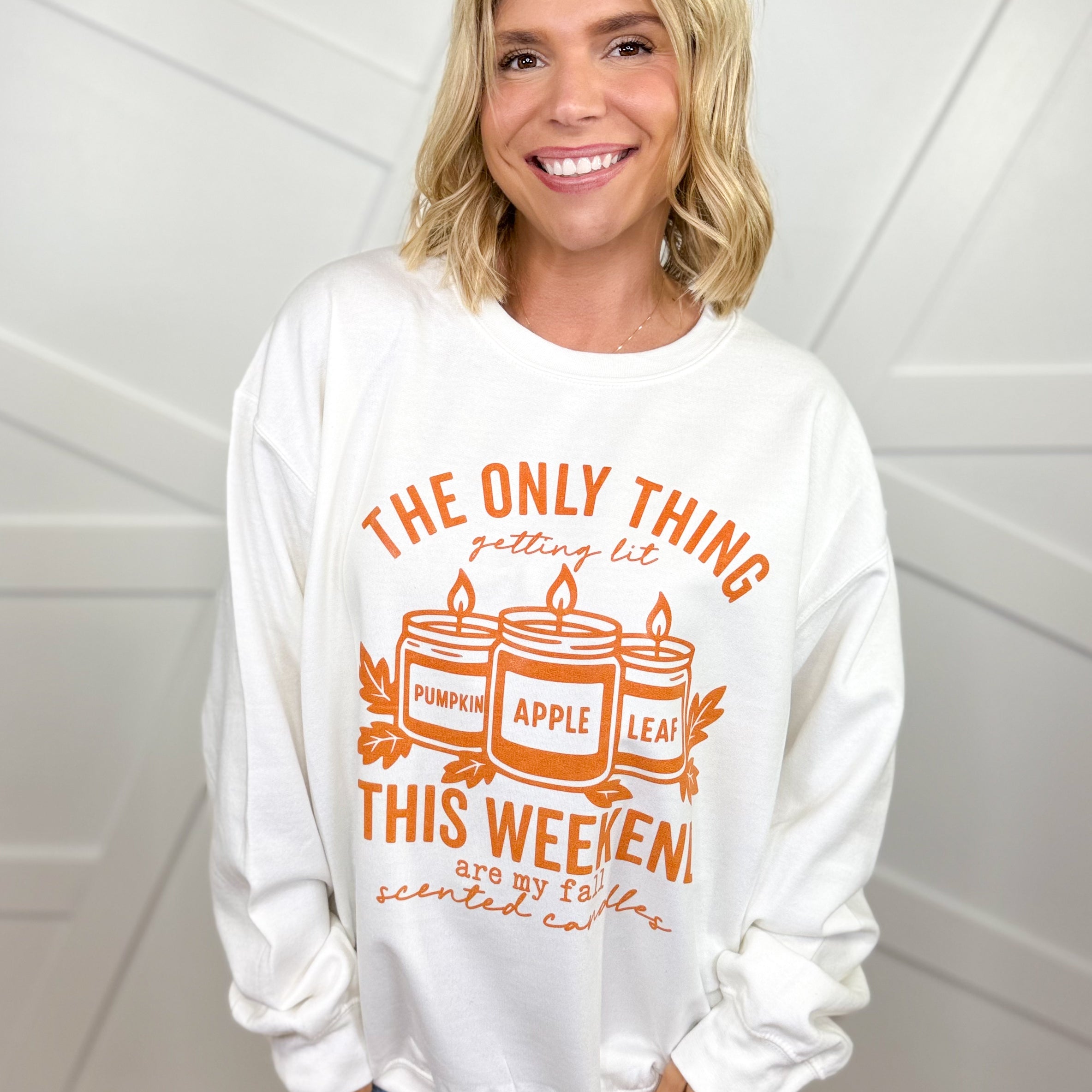 Only Thing Getting Lit This Weekend Sweatshirt-White-130 Graphic Tees-Heathered Boho-Heathered Boho Boutique, Women's Fashion and Accessories in Palmetto, FL