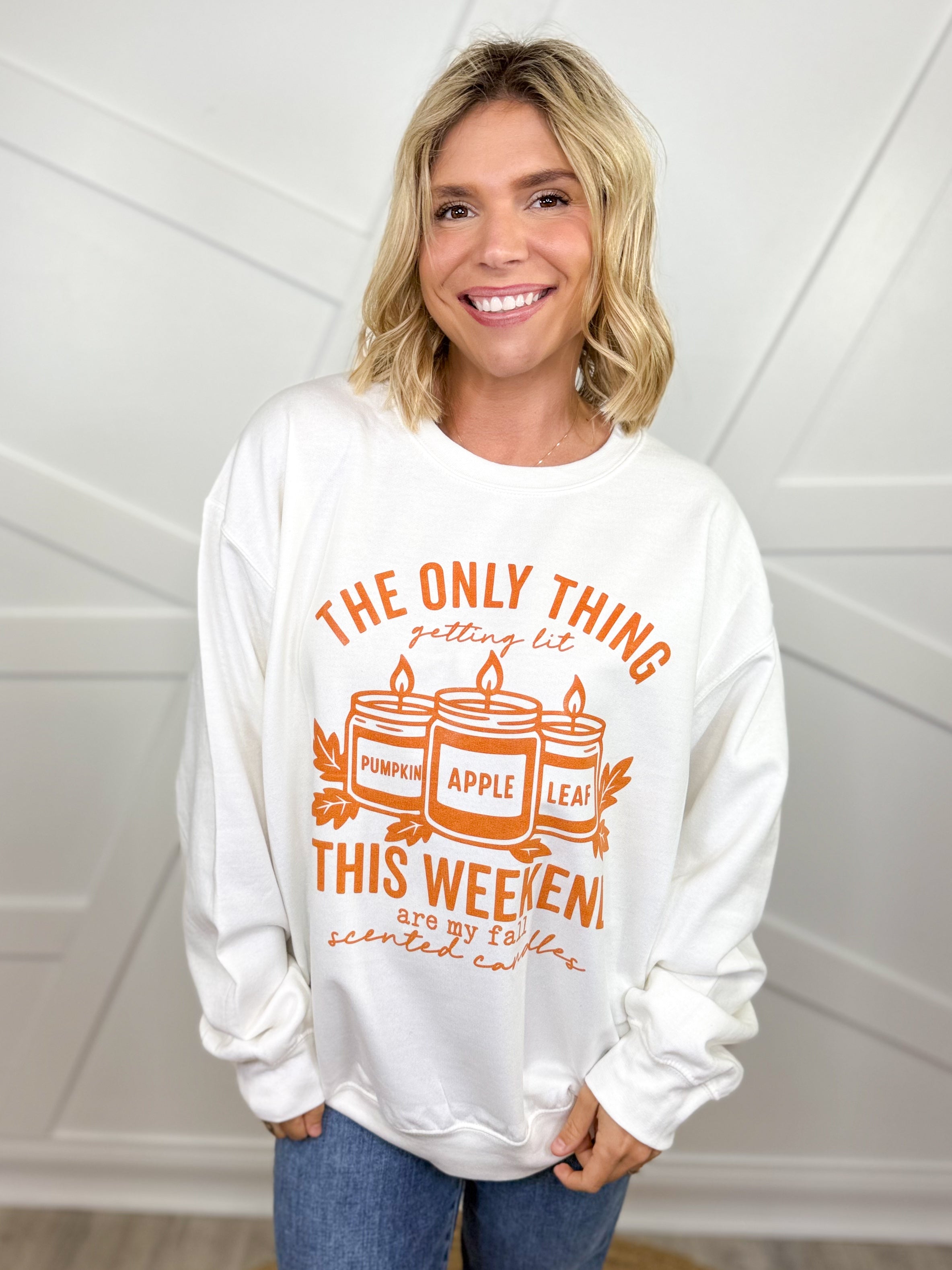 Only Thing Getting Lit This Weekend Sweatshirt-White-130 Graphic Tees-Heathered Boho-Heathered Boho Boutique, Women's Fashion and Accessories in Palmetto, FL