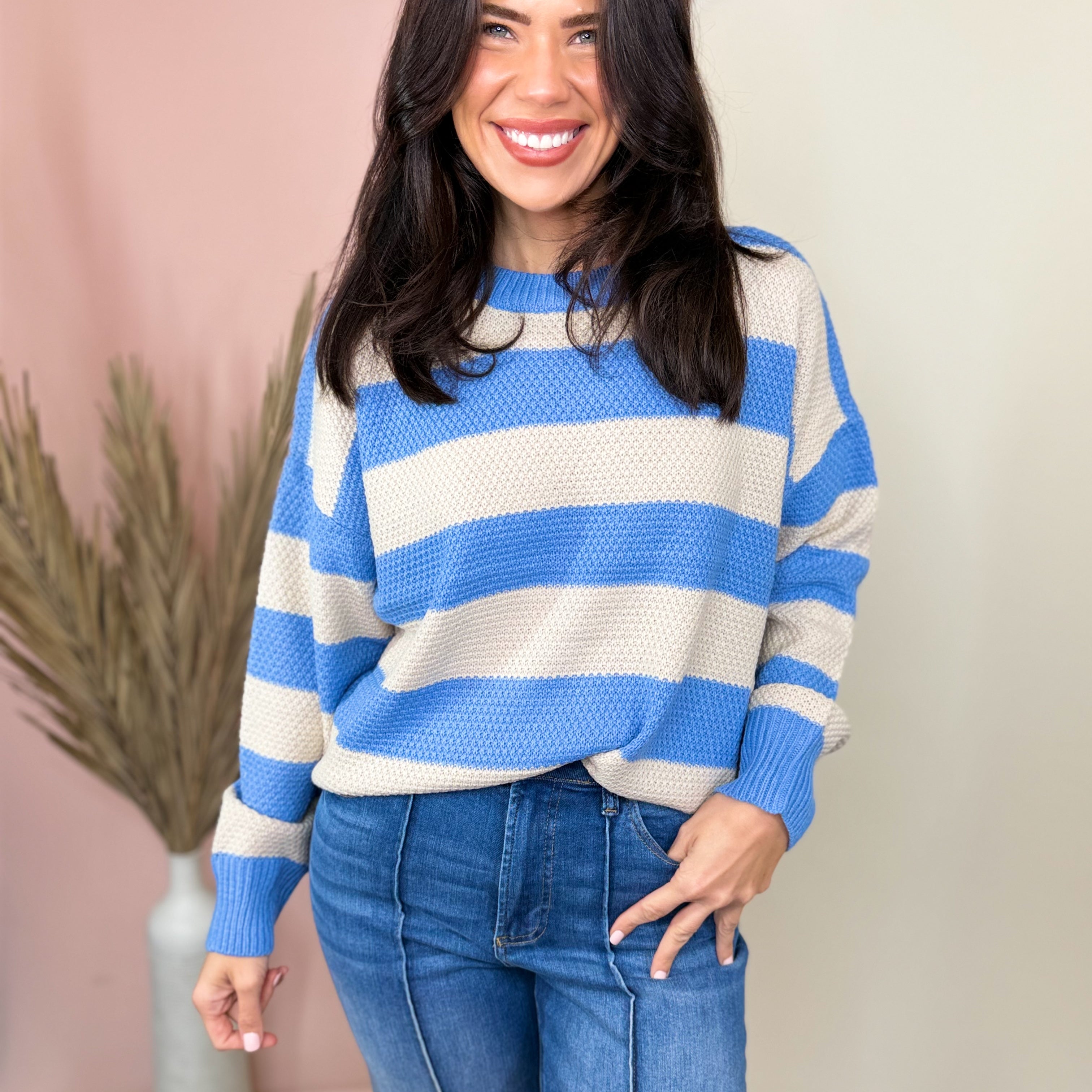 The Harbor Stripe Sweater-125 SWEATER-ZENANA-Heathered Boho Boutique, Women's Fashion and Accessories in Palmetto, FL