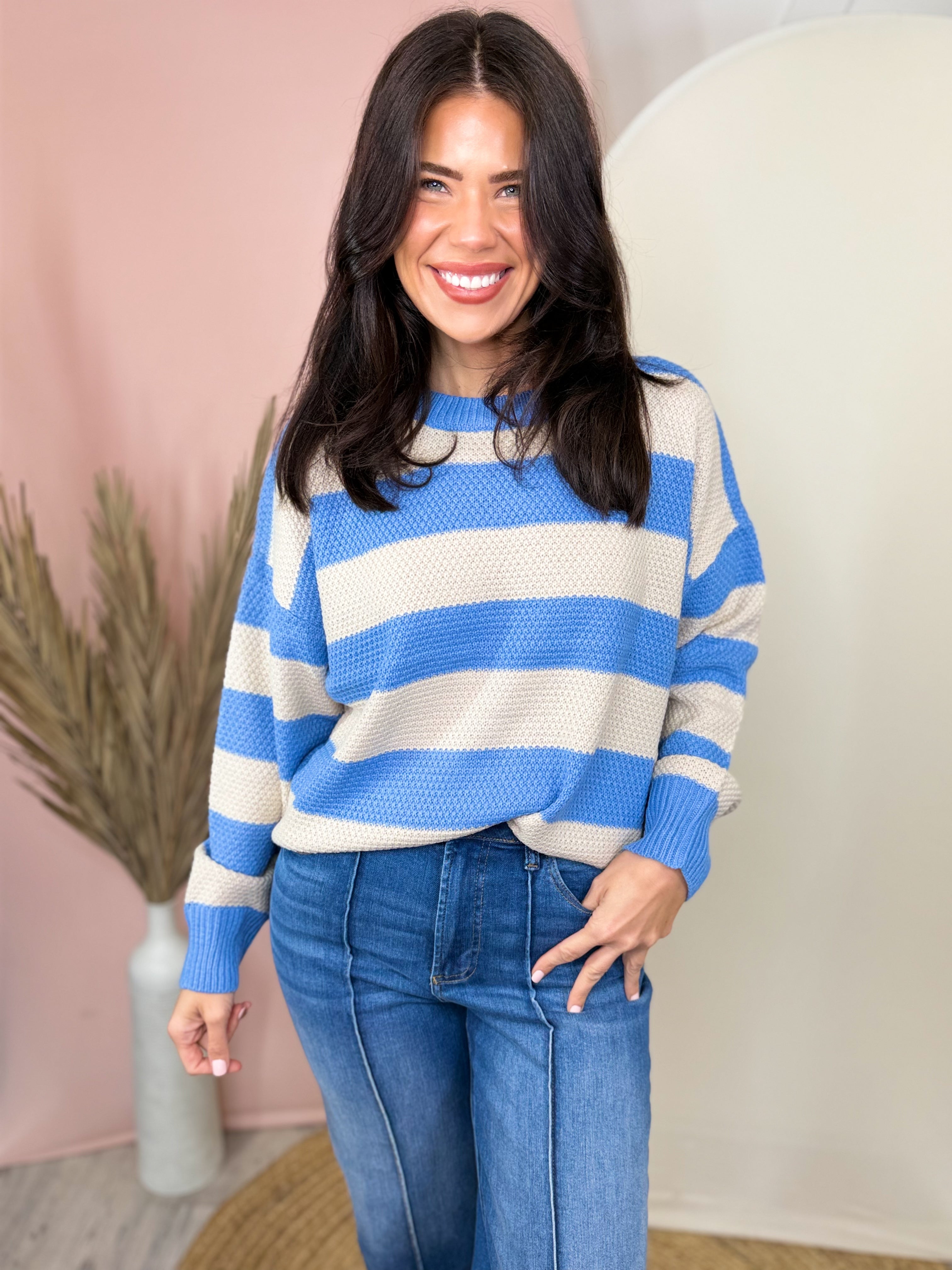 The Harbor Stripe Sweater-125 SWEATER-ZENANA-Heathered Boho Boutique, Women's Fashion and Accessories in Palmetto, FL