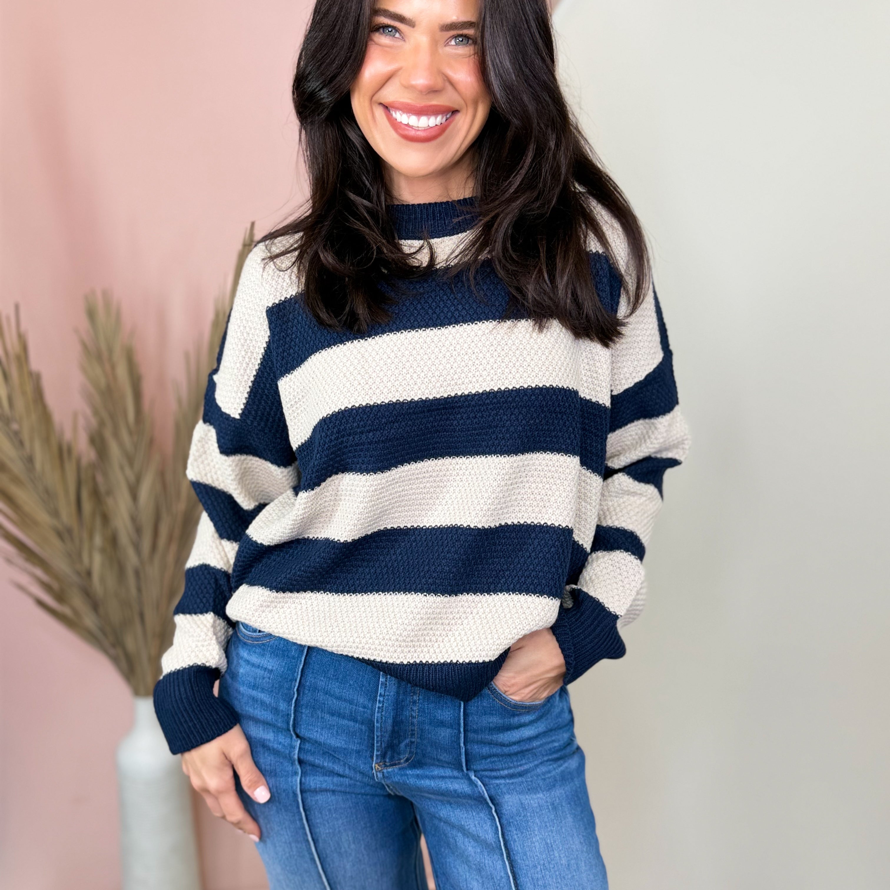 The Harbor Stripe Sweater-125 SWEATER-ZENANA-Heathered Boho Boutique, Women's Fashion and Accessories in Palmetto, FL