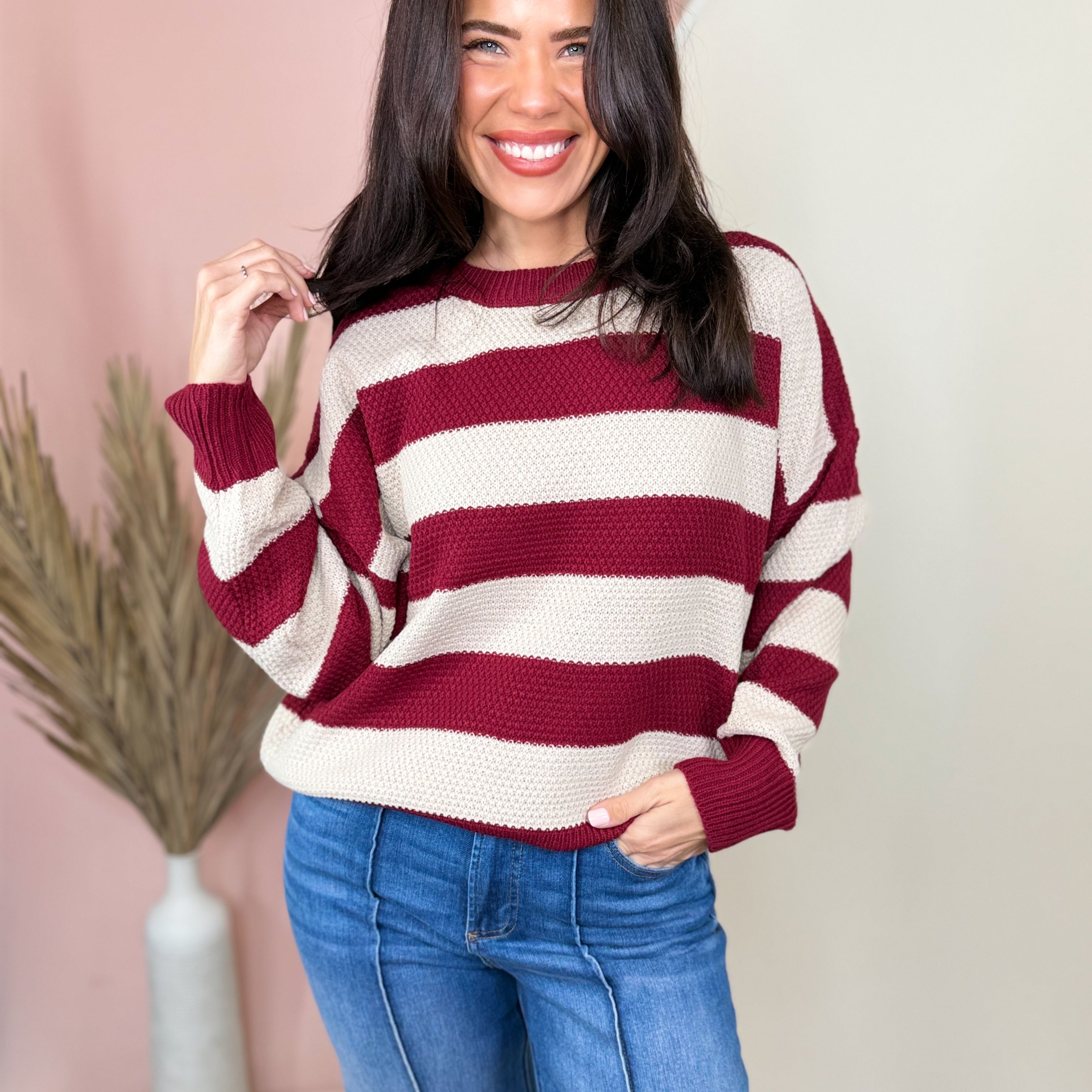 The Harbor Stripe Sweater-125 SWEATER-ZENANA-Heathered Boho Boutique, Women's Fashion and Accessories in Palmetto, FL