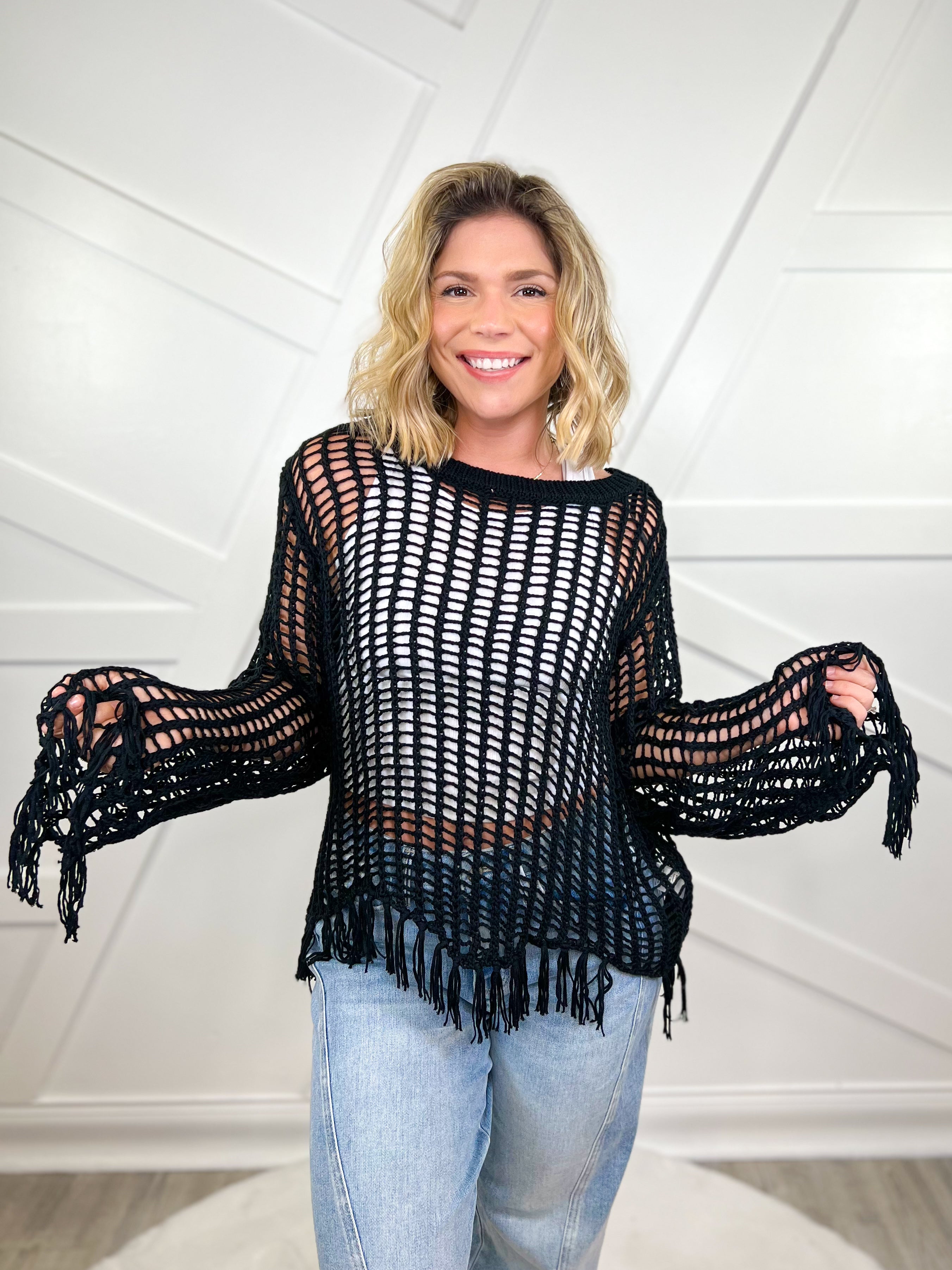 Keep It Up Fringed Top (Reg/Curvy)-120 Long Sleeve Tops-Very J-Heathered Boho Boutique, Women's Fashion and Accessories in Palmetto, FL