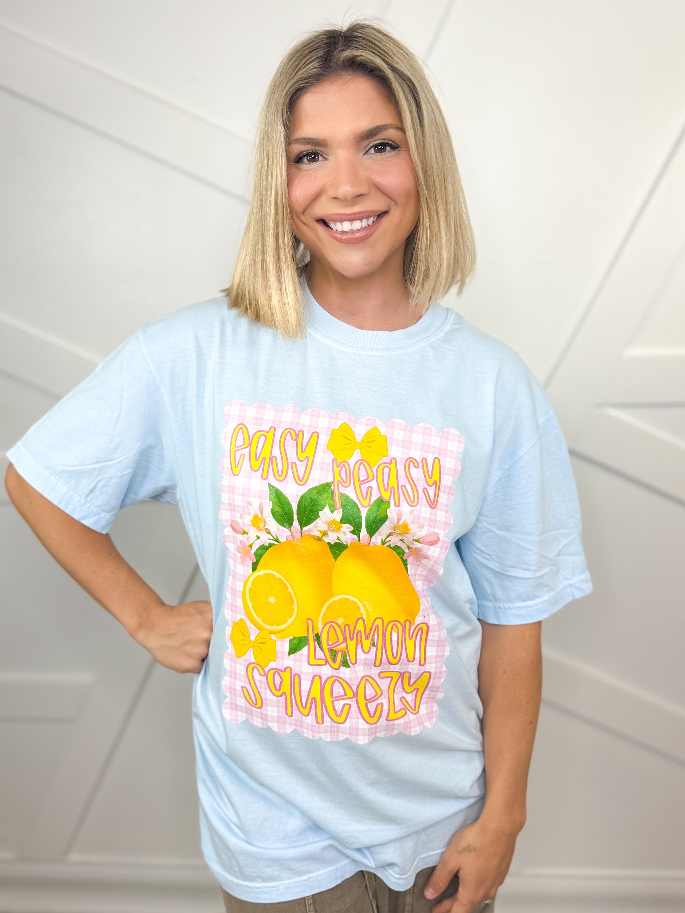 Easy Peasy Lemon Squeezy Graphic Tee-130 Graphic Tees-Heathered Boho-Heathered Boho Boutique, Women's Fashion and Accessories in Palmetto, FL