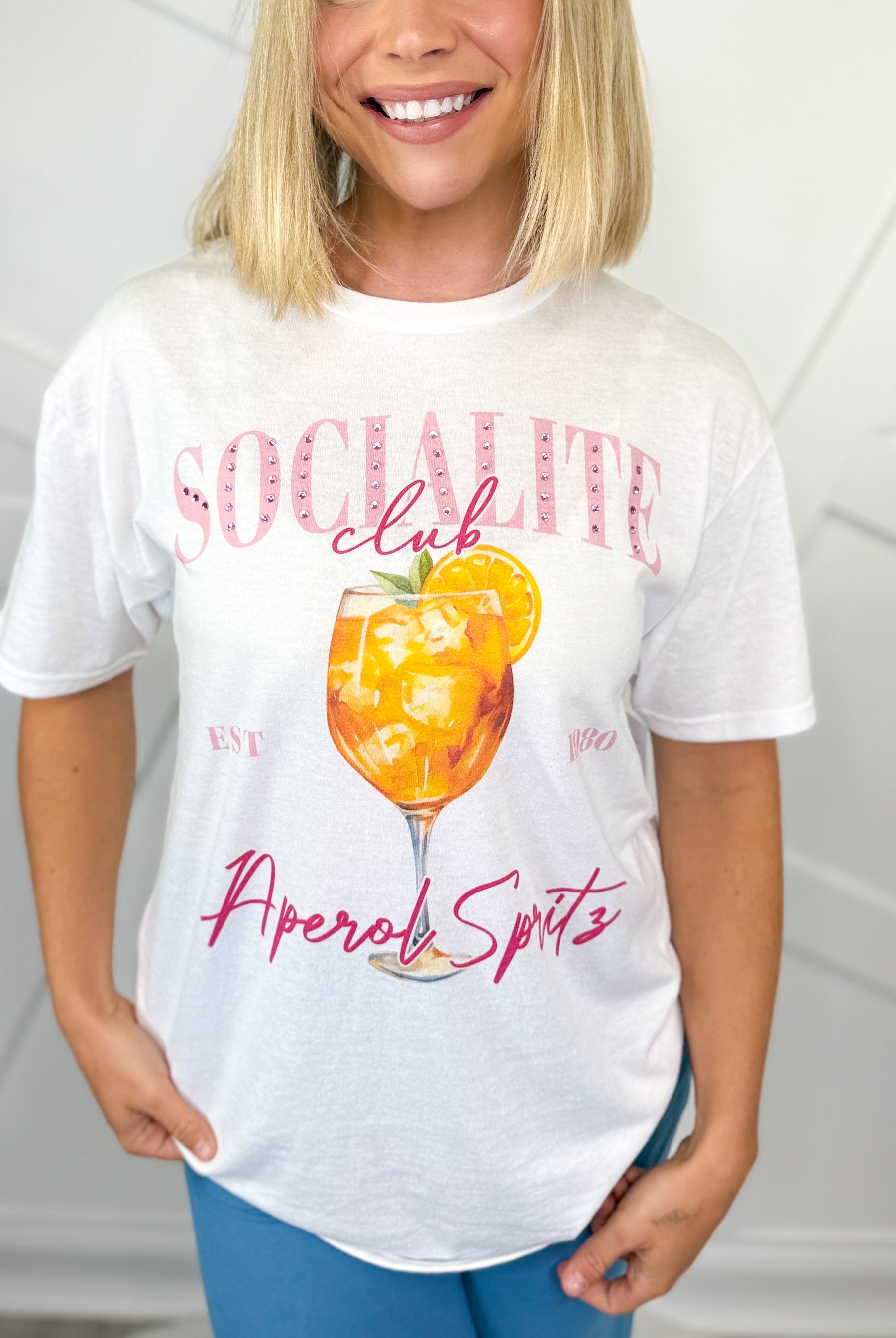 Socialite Drink Club Graphic Tee - Aperol Spritz-130 Graphic Tees-SUGAR STITCH-Heathered Boho Boutique, Women's Fashion and Accessories in Palmetto, FL