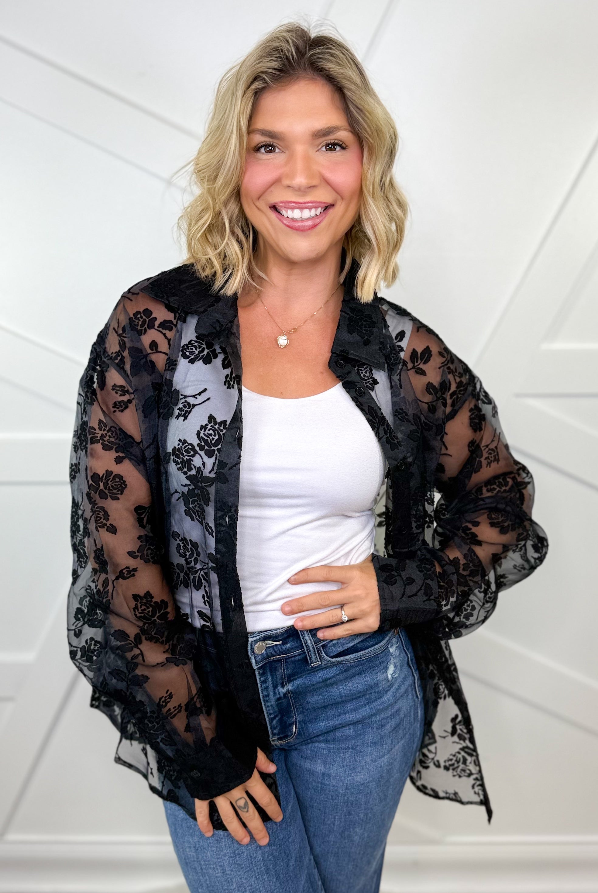 Lucky In Lace Top-120 LONG SLEEVE TOPS-SEW IN LOVE-Heathered Boho Boutique, Women's Fashion and Accessories in Palmetto, FL