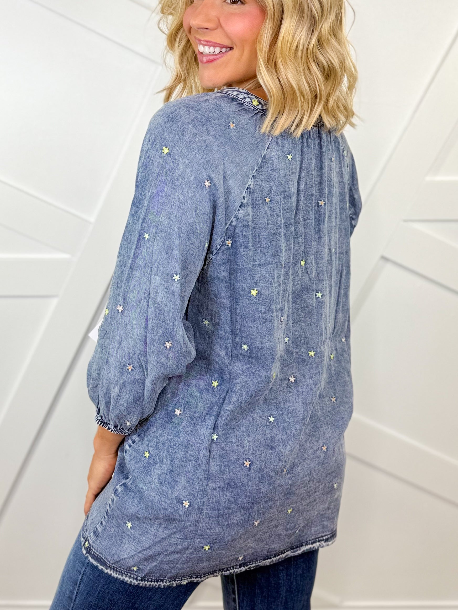 Unforgettable Chambray Top-120 Long Sleeve Tops-SEW IN LOVE-Heathered Boho Boutique, Women's Fashion and Accessories in Palmetto, FL