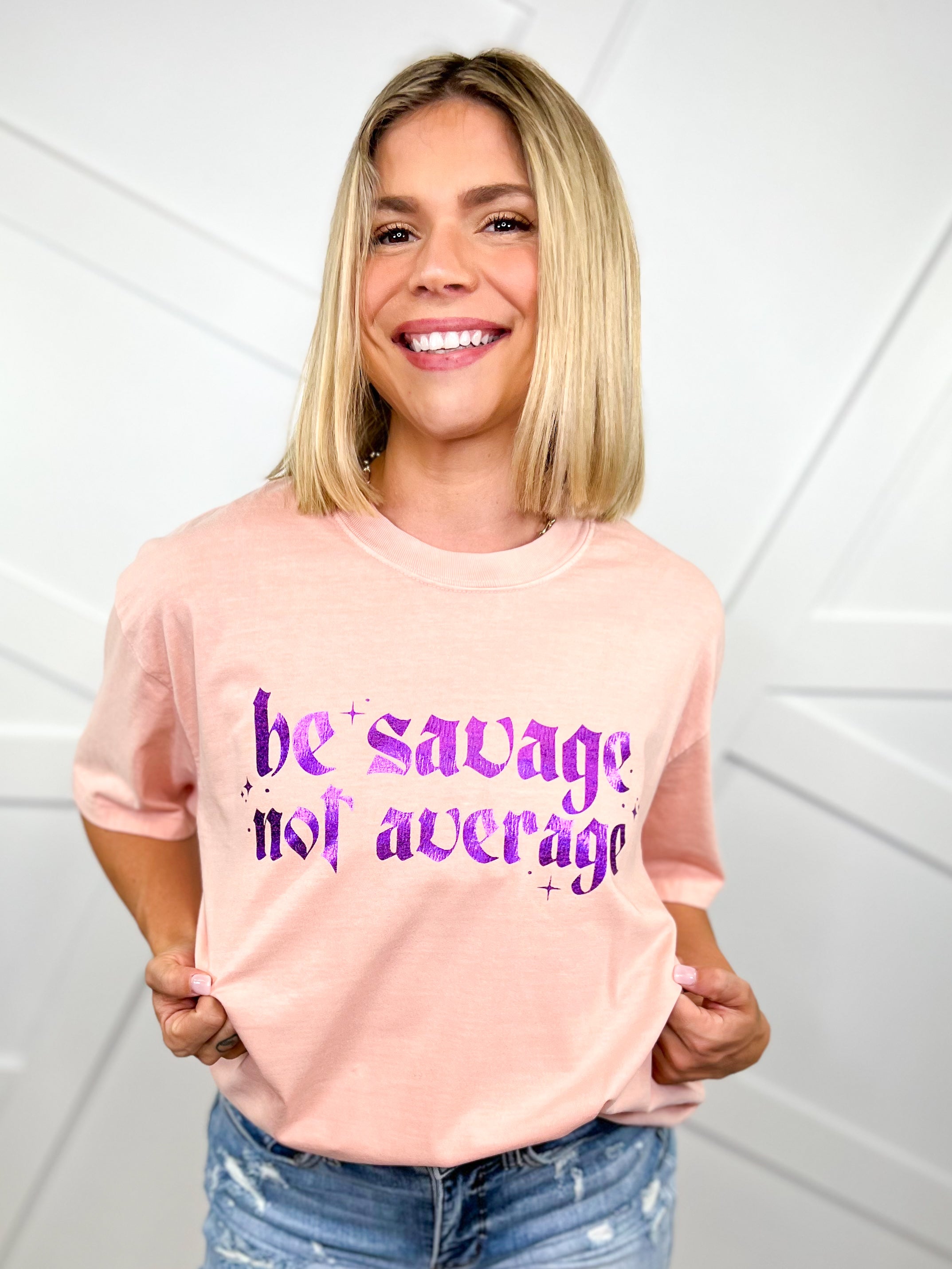Foil Savage Not Average Graphic Tee-130 Graphic Tees-Heathered Boho-Heathered Boho Boutique, Women's Fashion and Accessories in Palmetto, FL
