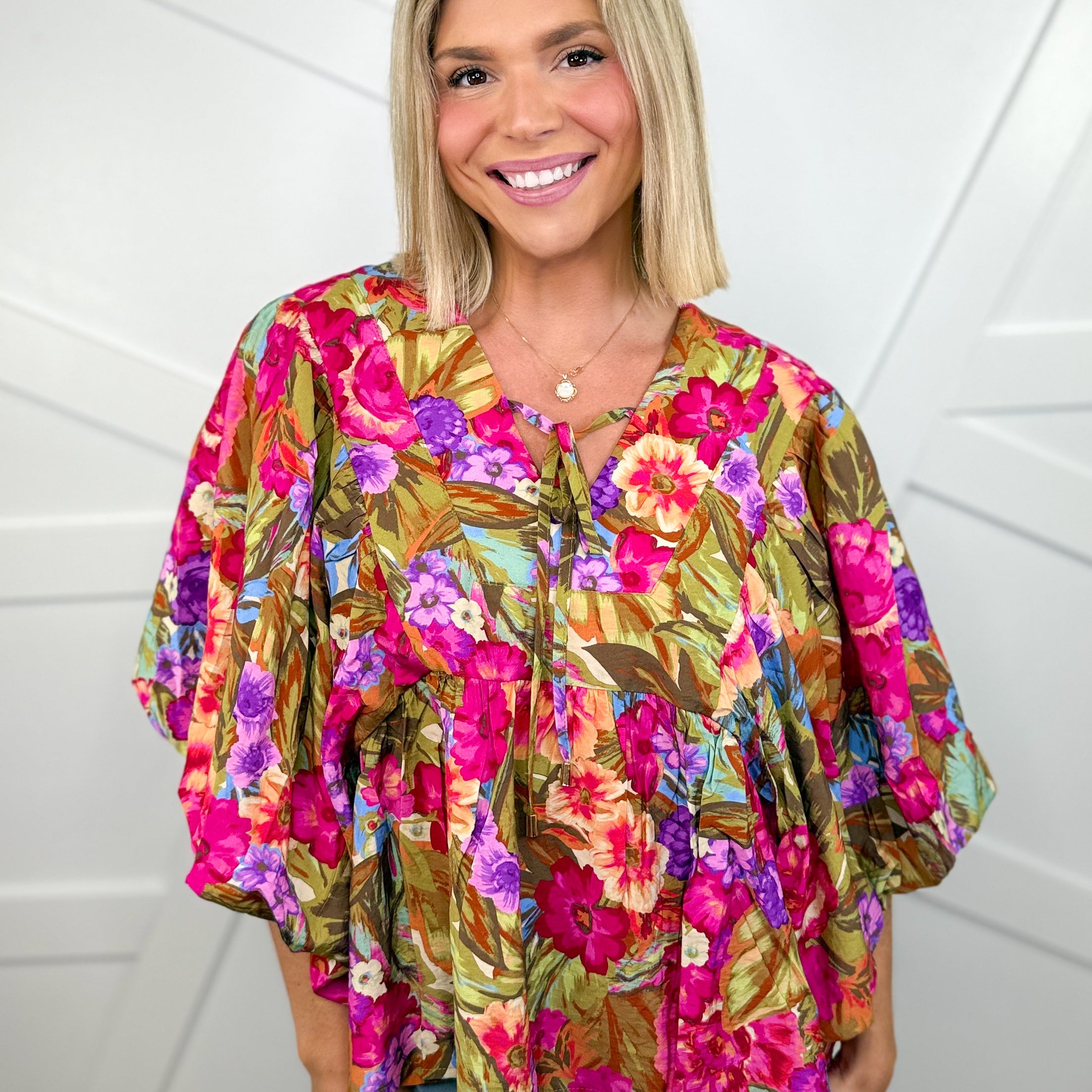 Garden Top-110 SHORT SLEEVE TOP-ODDI-Heathered Boho Boutique, Women's Fashion and Accessories in Palmetto, FL