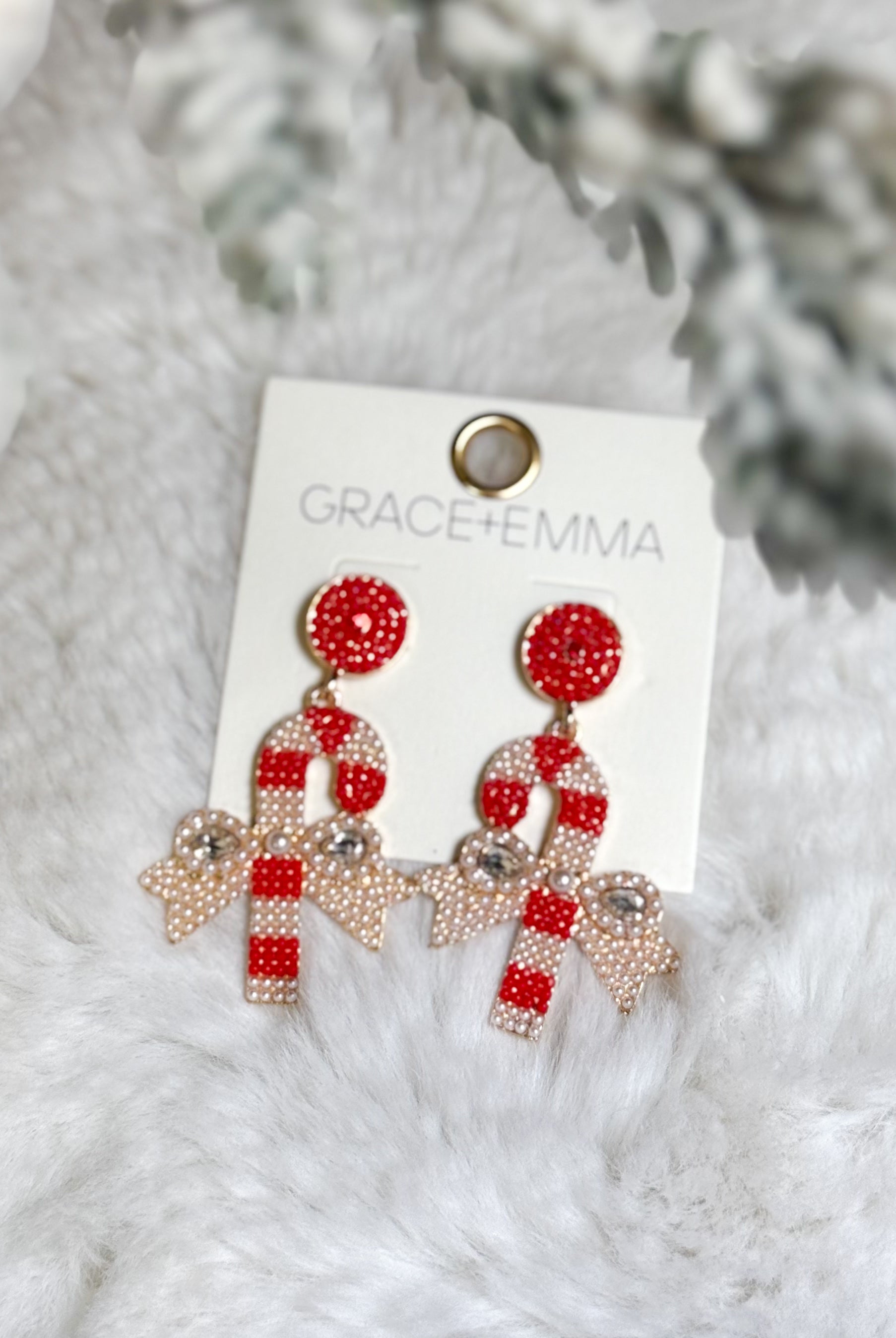 Bow Candy Cane Earrings-310 JEWELRY-SOUTHERN GRACE-Heathered Boho Boutique, Women's Fashion and Accessories in Palmetto, FL