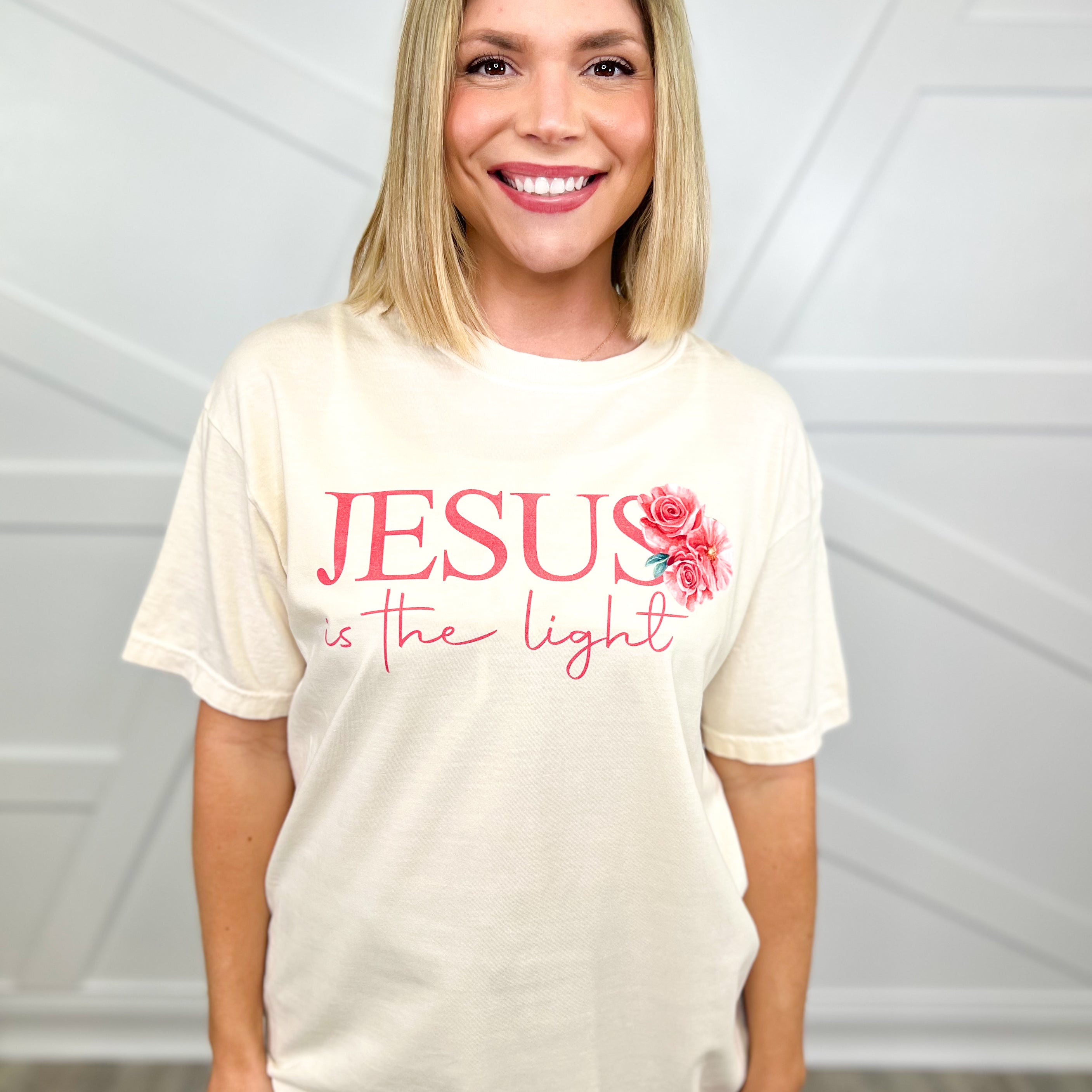Jesus is the Light Graphic Tee-130 Graphic Tees-Heathered Boho-Heathered Boho Boutique, Women's Fashion and Accessories in Palmetto, FL