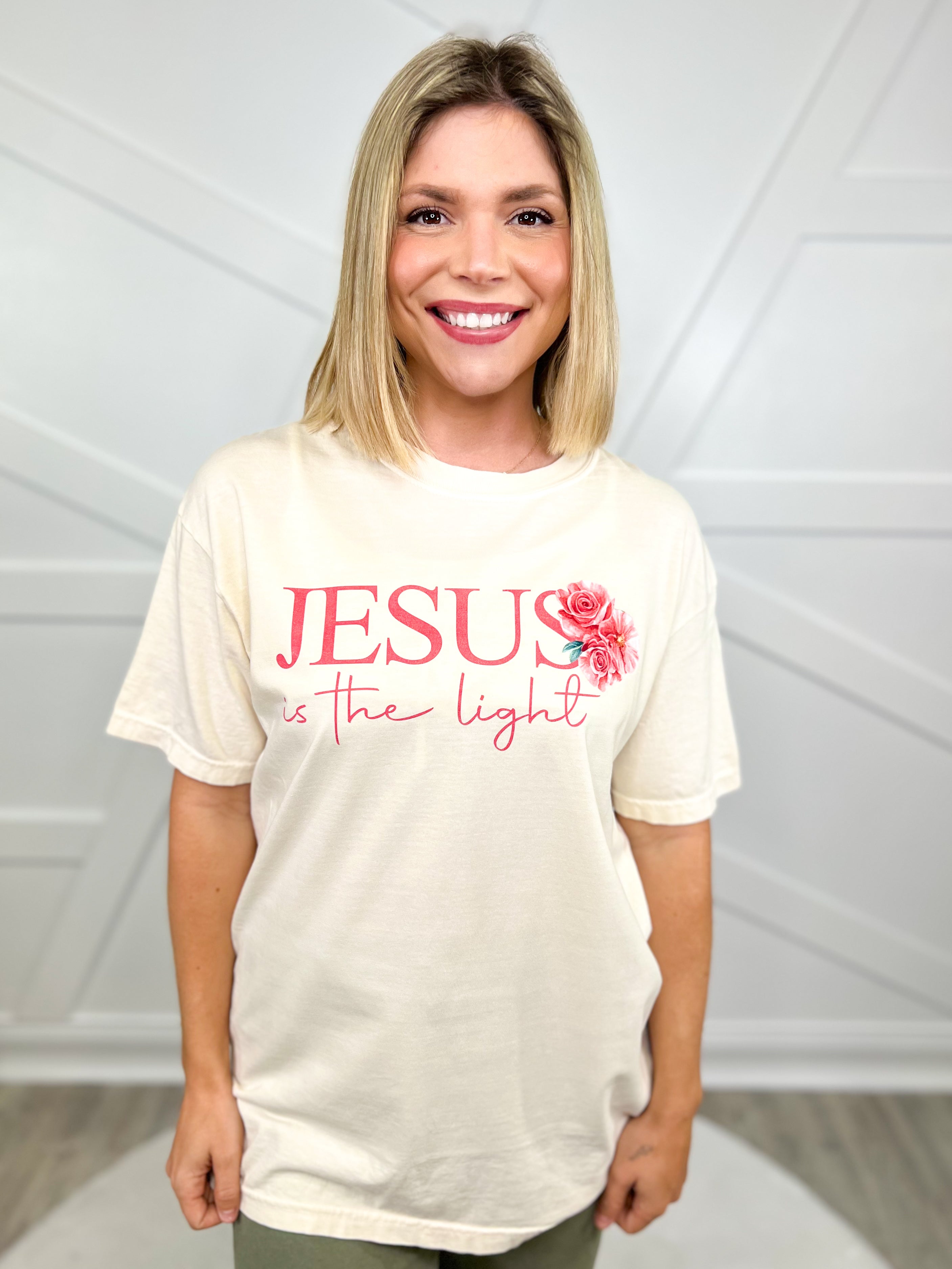 Jesus is the Light Graphic Tee-130 Graphic Tees-Heathered Boho-Heathered Boho Boutique, Women's Fashion and Accessories in Palmetto, FL