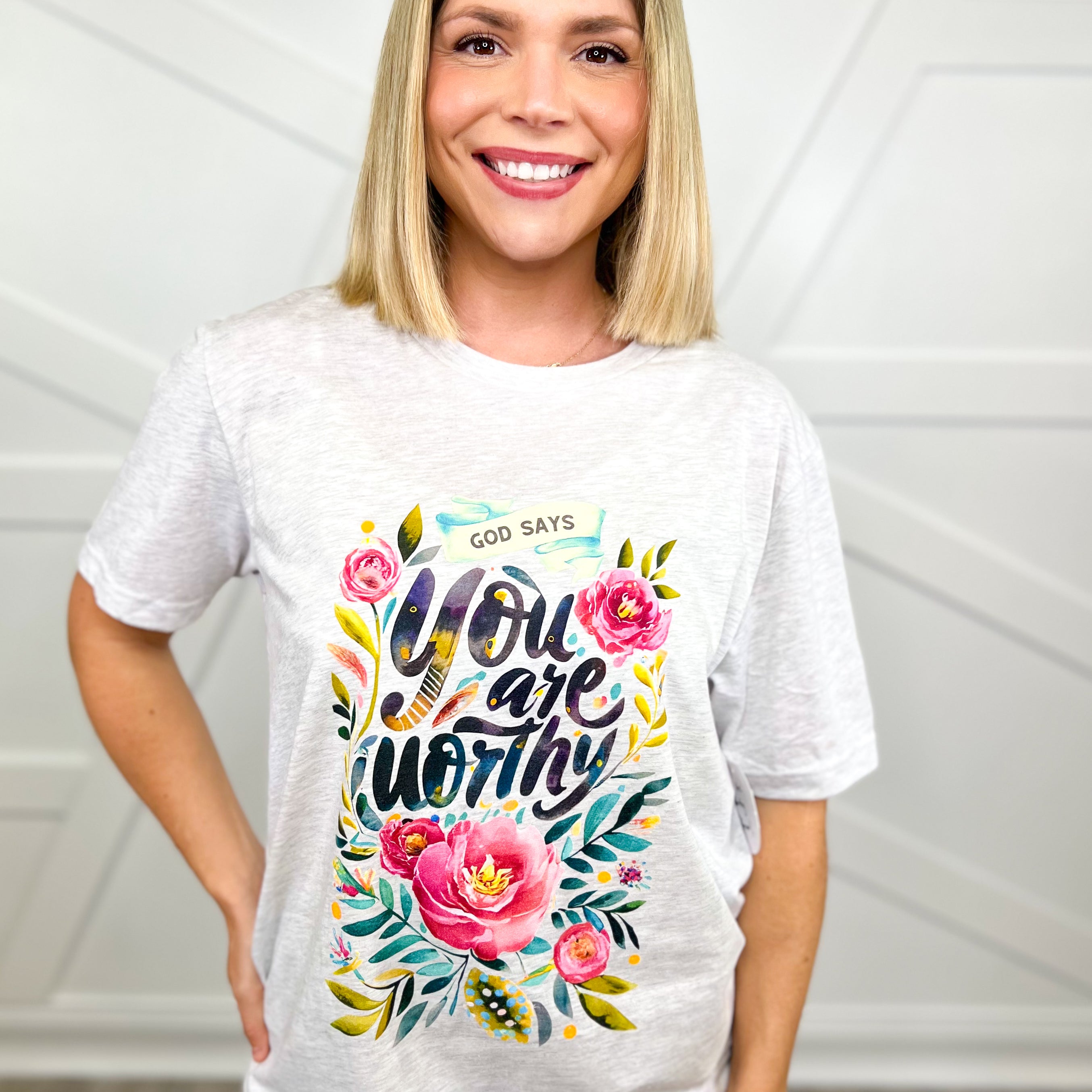 You Are Worthy Graphic Tee-130 Graphic Tees-Heathered Boho-Heathered Boho Boutique, Women's Fashion and Accessories in Palmetto, FL