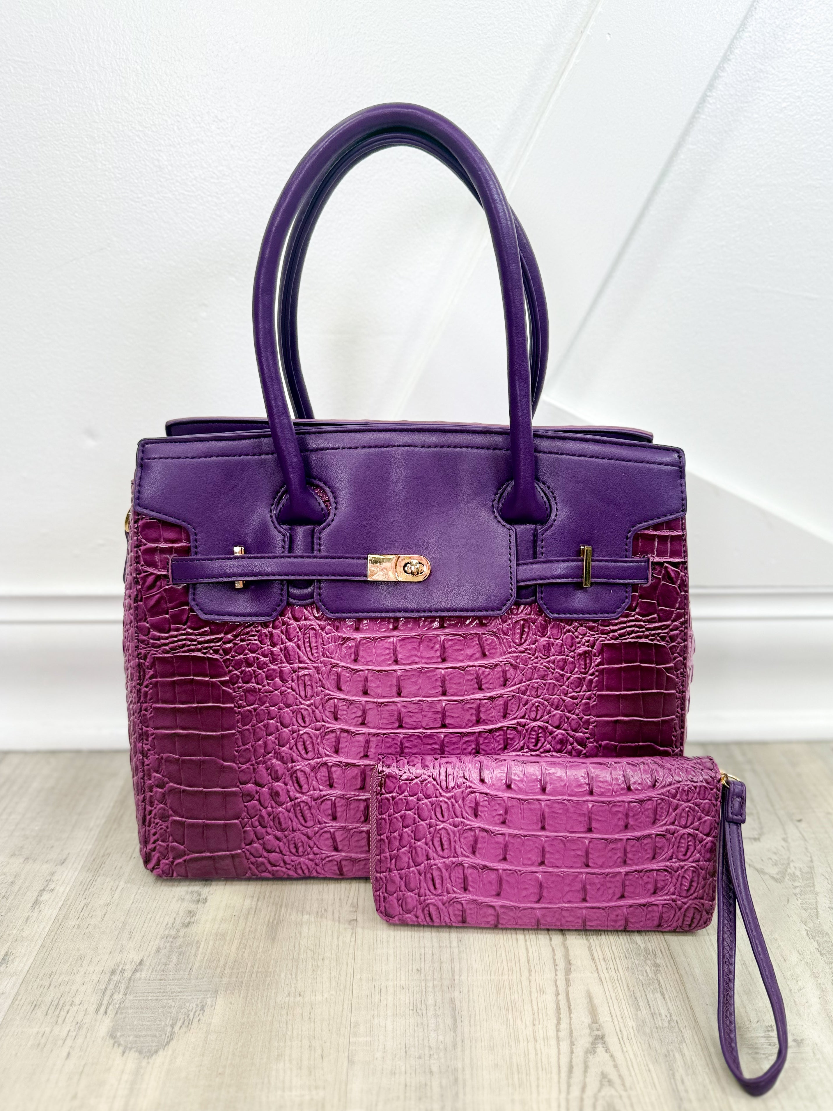 Later Gator Handbag with Wallet-320 Bags-Tops Handbags-Heathered Boho Boutique, Women's Fashion and Accessories in Palmetto, FL