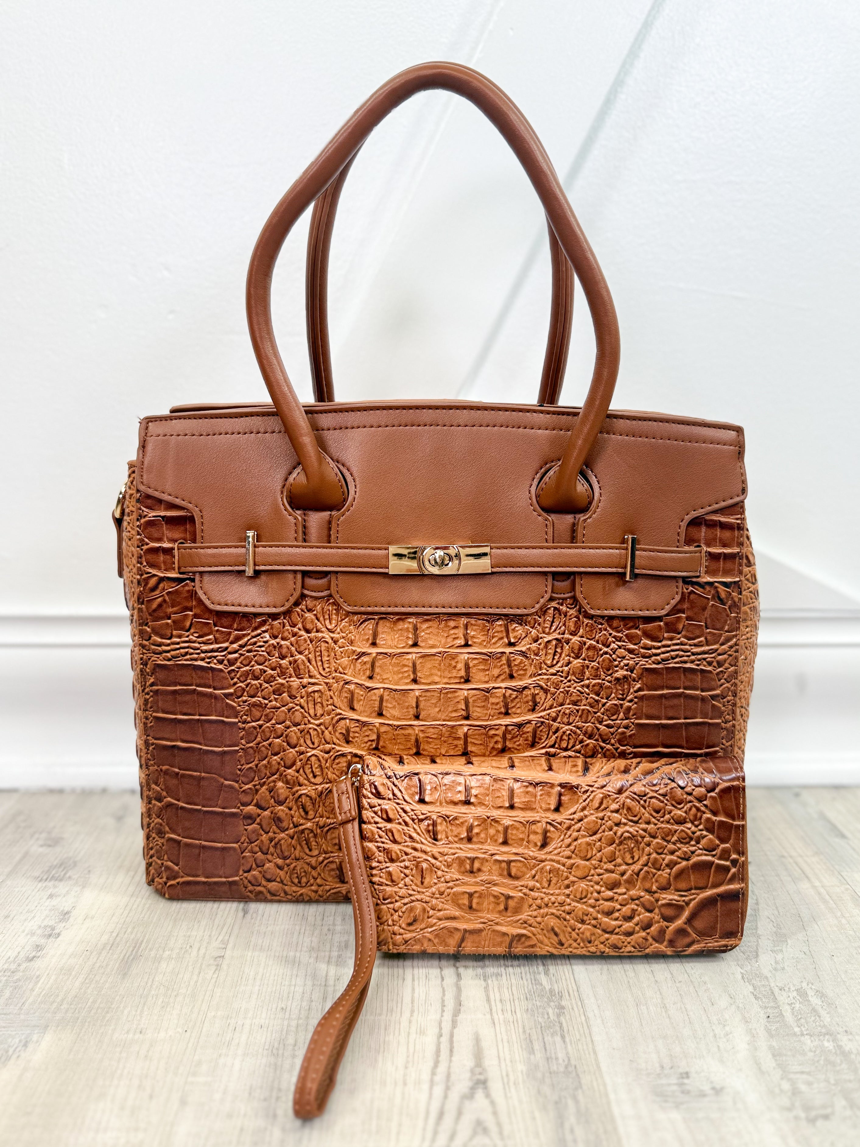 Later Gator Handbag with Wallet-320 Bags-Tops Handbags-Heathered Boho Boutique, Women's Fashion and Accessories in Palmetto, FL