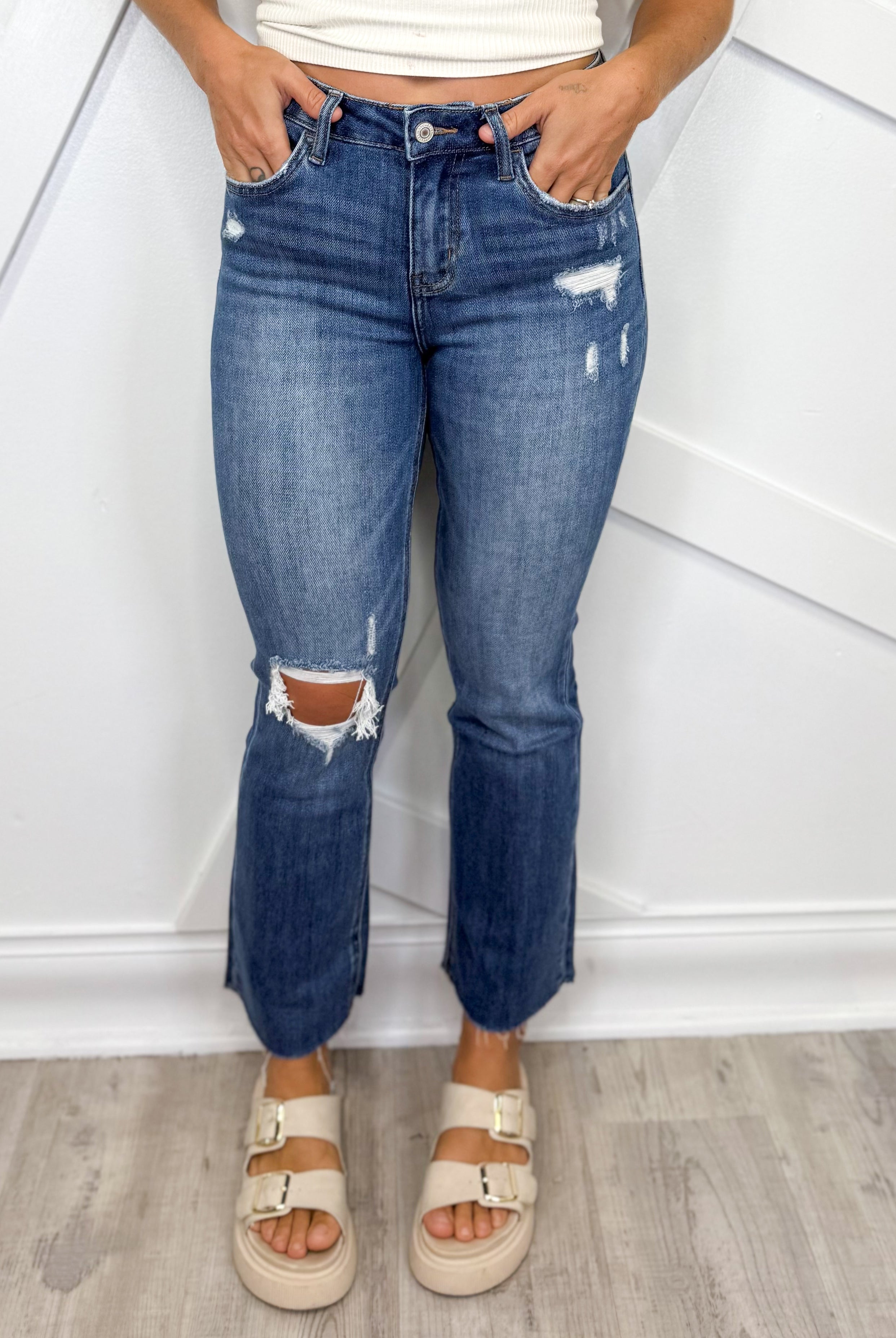Restock: Receptive Cropped Kick Flare Jeans by Lovervet-190 Jeans-Vervet-Heathered Boho Boutique, Women's Fashion and Accessories in Palmetto, FL