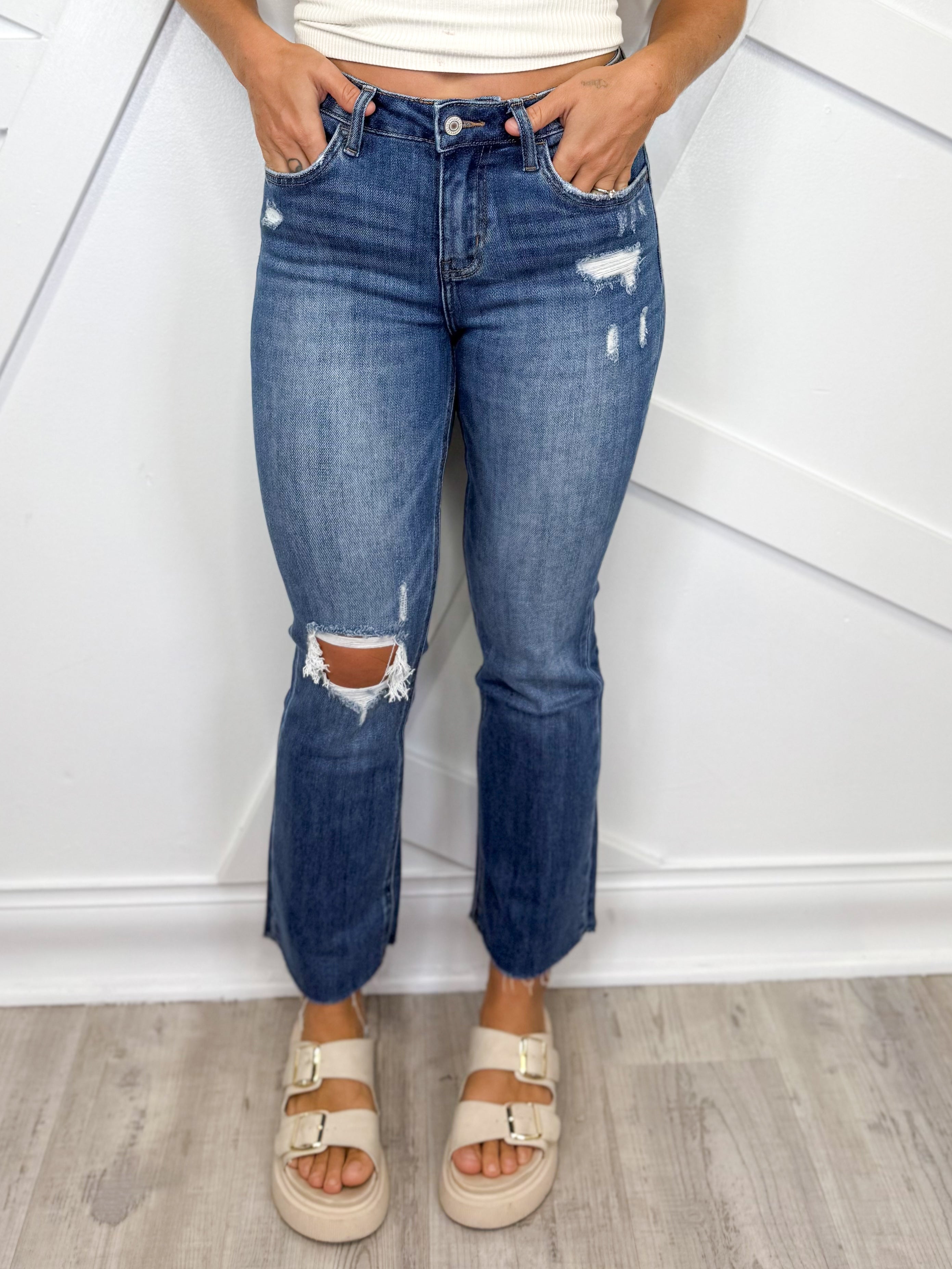 Restock: Receptive Cropped Kick Flare Jeans by Lovervet-190 Jeans-Vervet-Heathered Boho Boutique, Women's Fashion and Accessories in Palmetto, FL