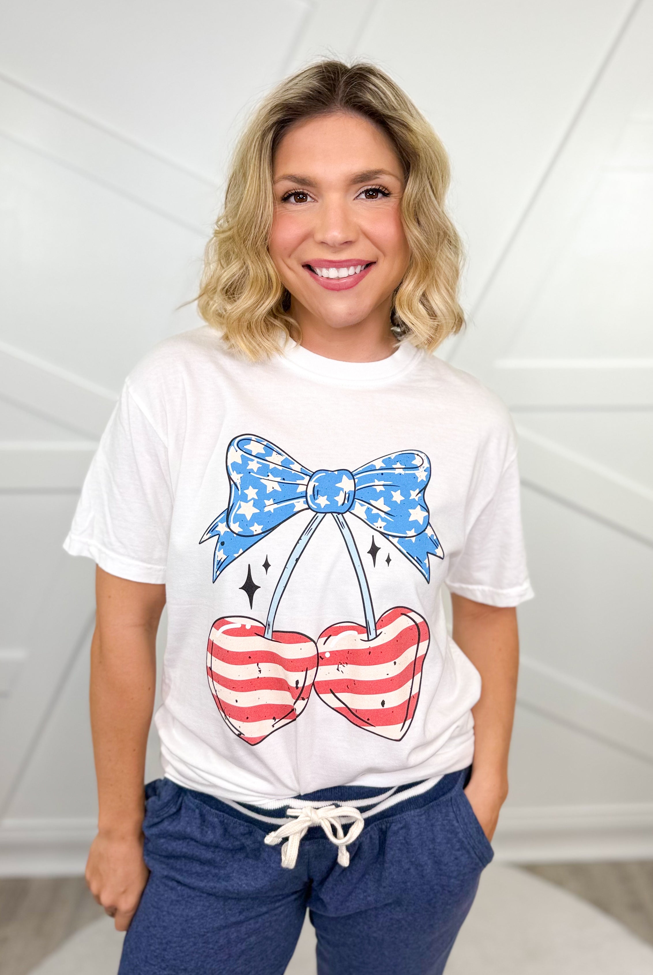 Patriotic Cherry Graphic Tee-130 Graphic Tees-Heathered Boho-Heathered Boho Boutique, Women's Fashion and Accessories in Palmetto, FL