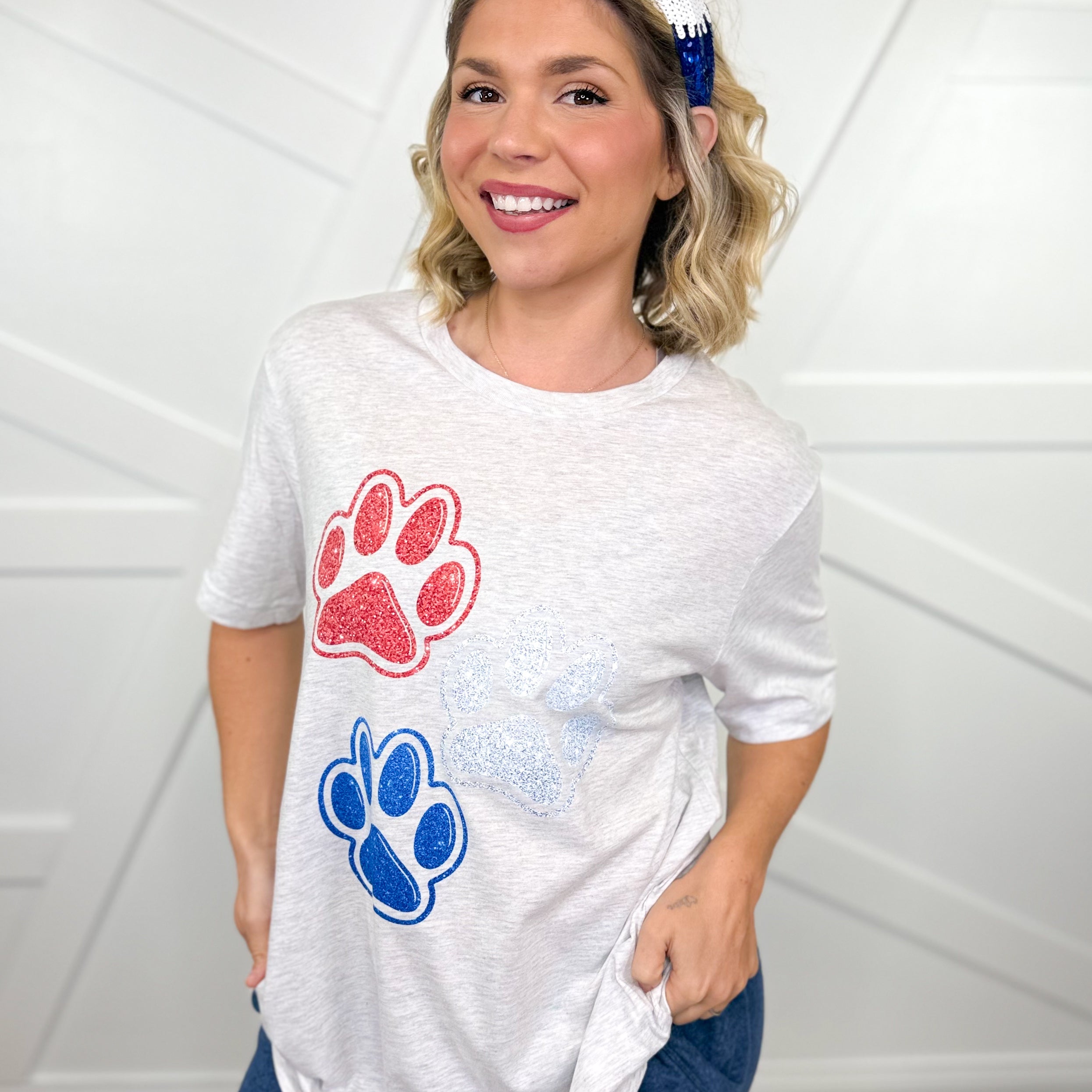 Patriotic Paw Print Graphic Tee - Ash-130 Graphic Tees-Heathered Boho-Heathered Boho Boutique, Women's Fashion and Accessories in Palmetto, FL