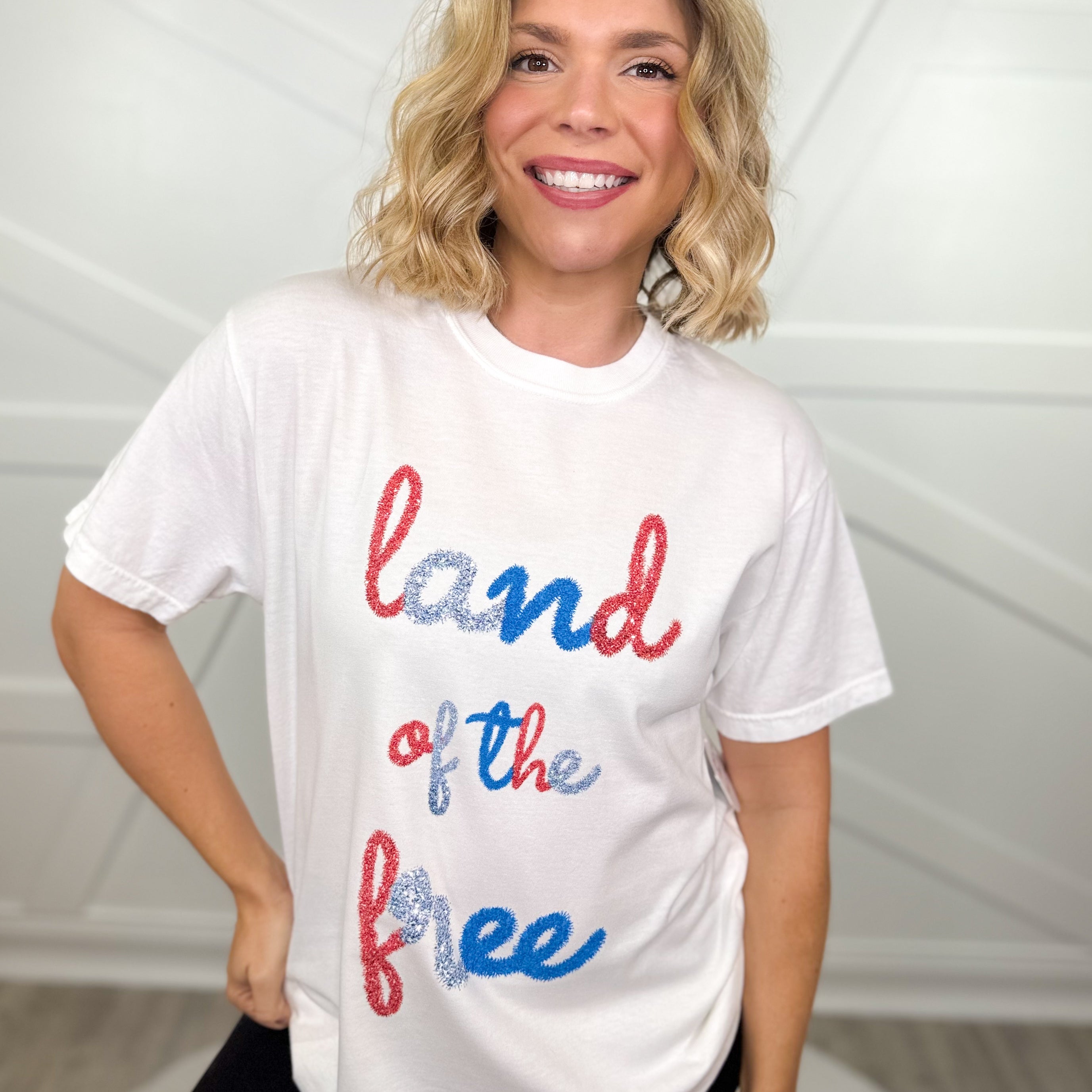Land Of The Free Graphic Tee-130 Graphic Tees-Heathered Boho-Heathered Boho Boutique, Women's Fashion and Accessories in Palmetto, FL