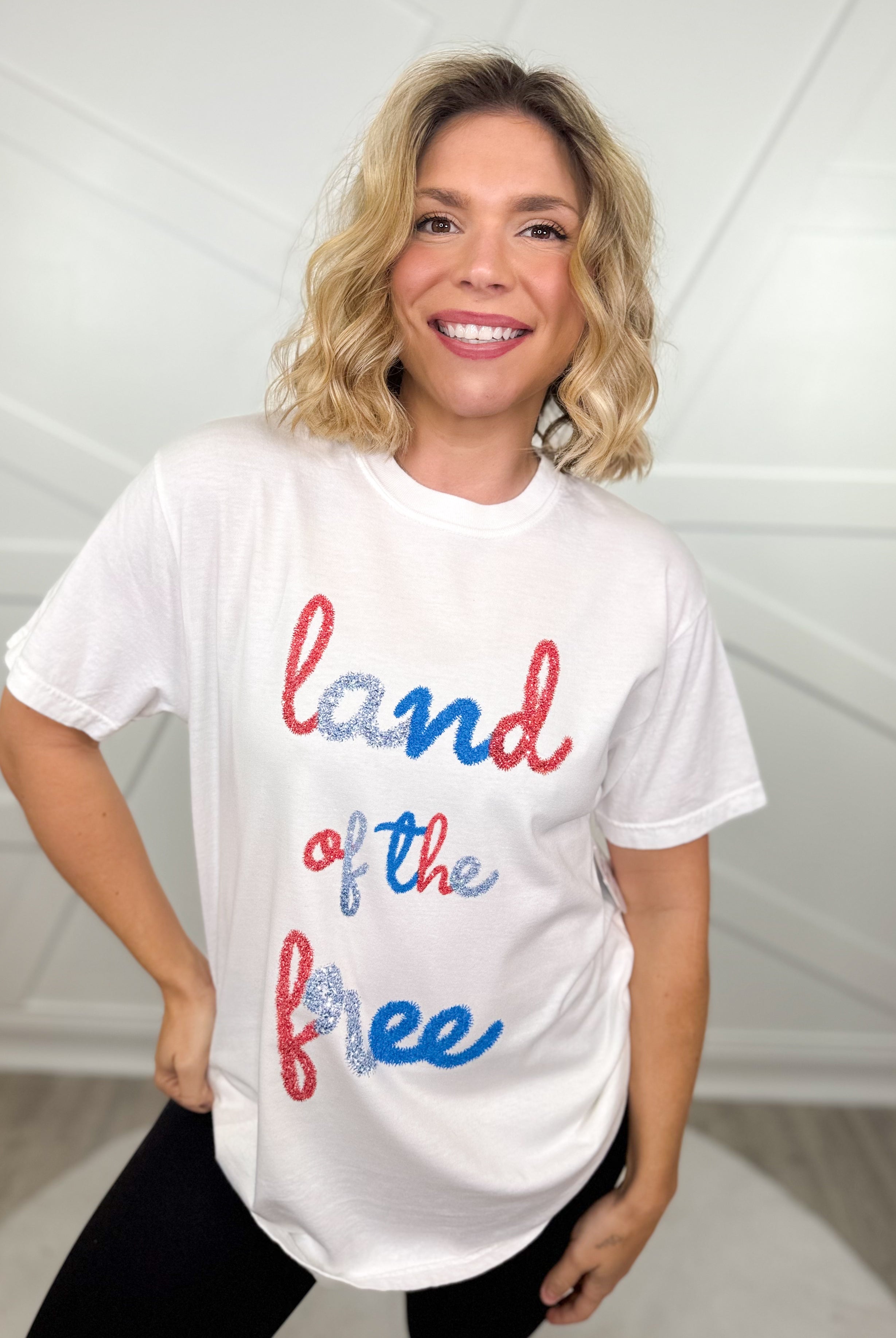 Land Of The Free Graphic Tee-130 Graphic Tees-Heathered Boho-Heathered Boho Boutique, Women's Fashion and Accessories in Palmetto, FL