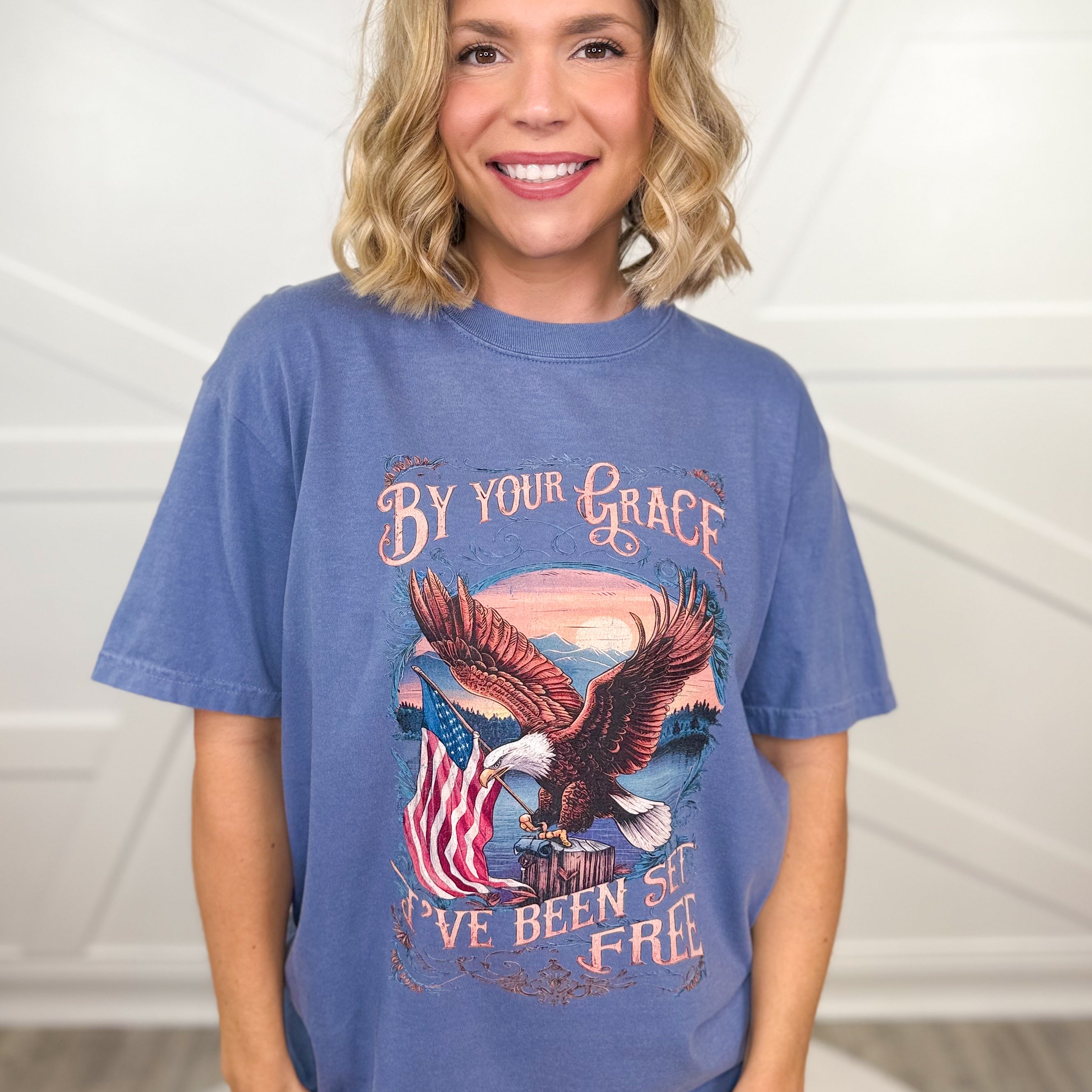 By Your Grace Graphic Tee-130 Graphic Tees-Heathered Boho-Heathered Boho Boutique, Women's Fashion and Accessories in Palmetto, FL