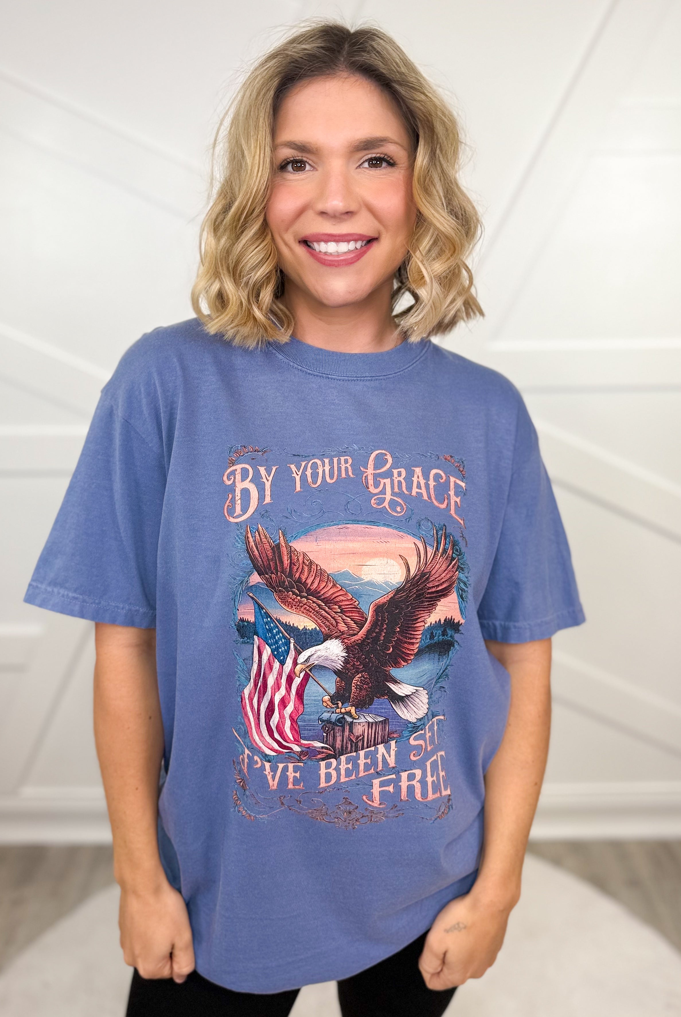 By Your Grace Graphic Tee-130 Graphic Tees-Heathered Boho-Heathered Boho Boutique, Women's Fashion and Accessories in Palmetto, FL