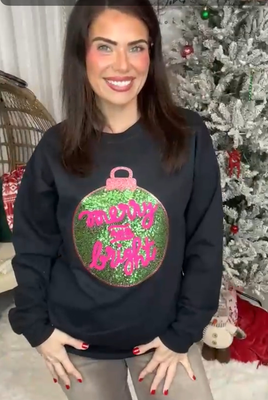 Merry & Bright Ornament Sweatshirt-125 Sweater-Lucky & Blessed Life-Heathered Boho Boutique, Women's Fashion and Accessories in Palmetto, FL