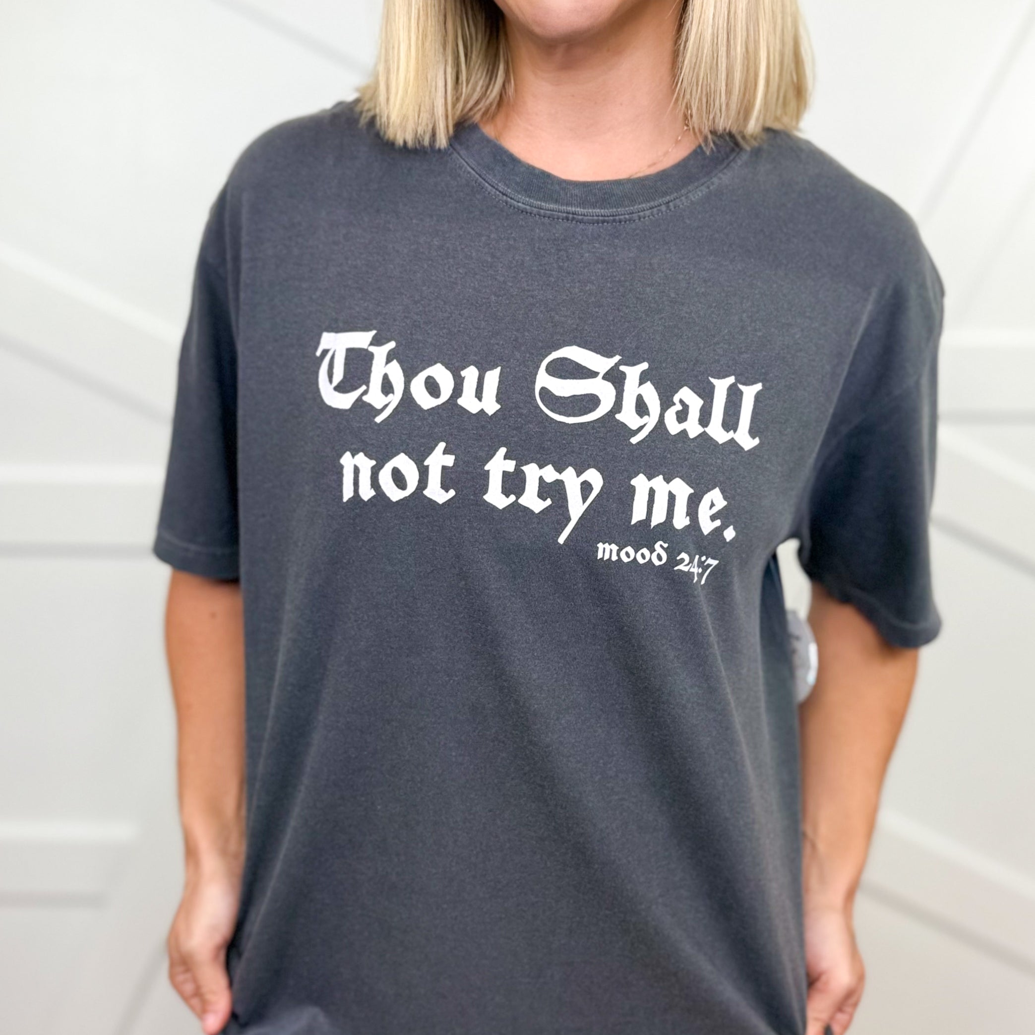 Thou Shall Not Try Me Graphic Tee-130 Graphic Tees-Heathered Boho-Heathered Boho Boutique, Women's Fashion and Accessories in Palmetto, FL