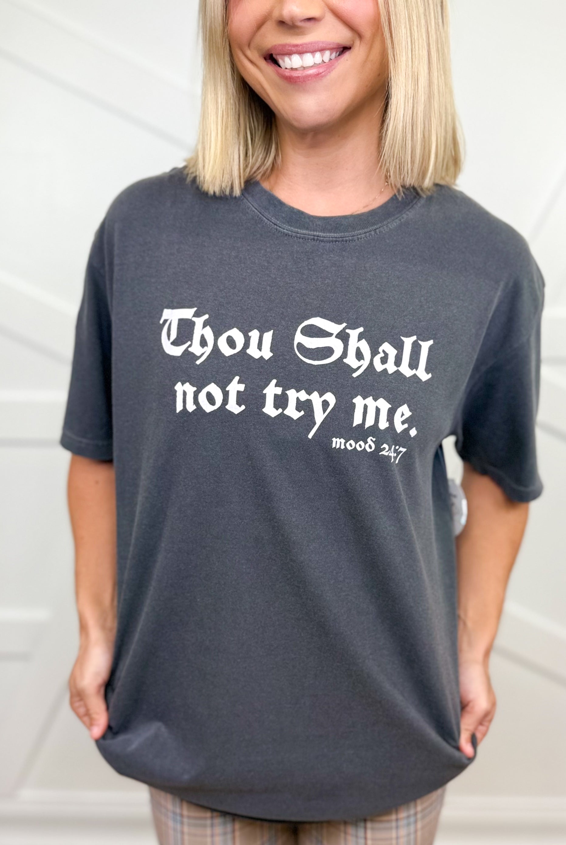 Thou Shall Not Try Me Graphic Tee-130 Graphic Tees-Heathered Boho-Heathered Boho Boutique, Women's Fashion and Accessories in Palmetto, FL