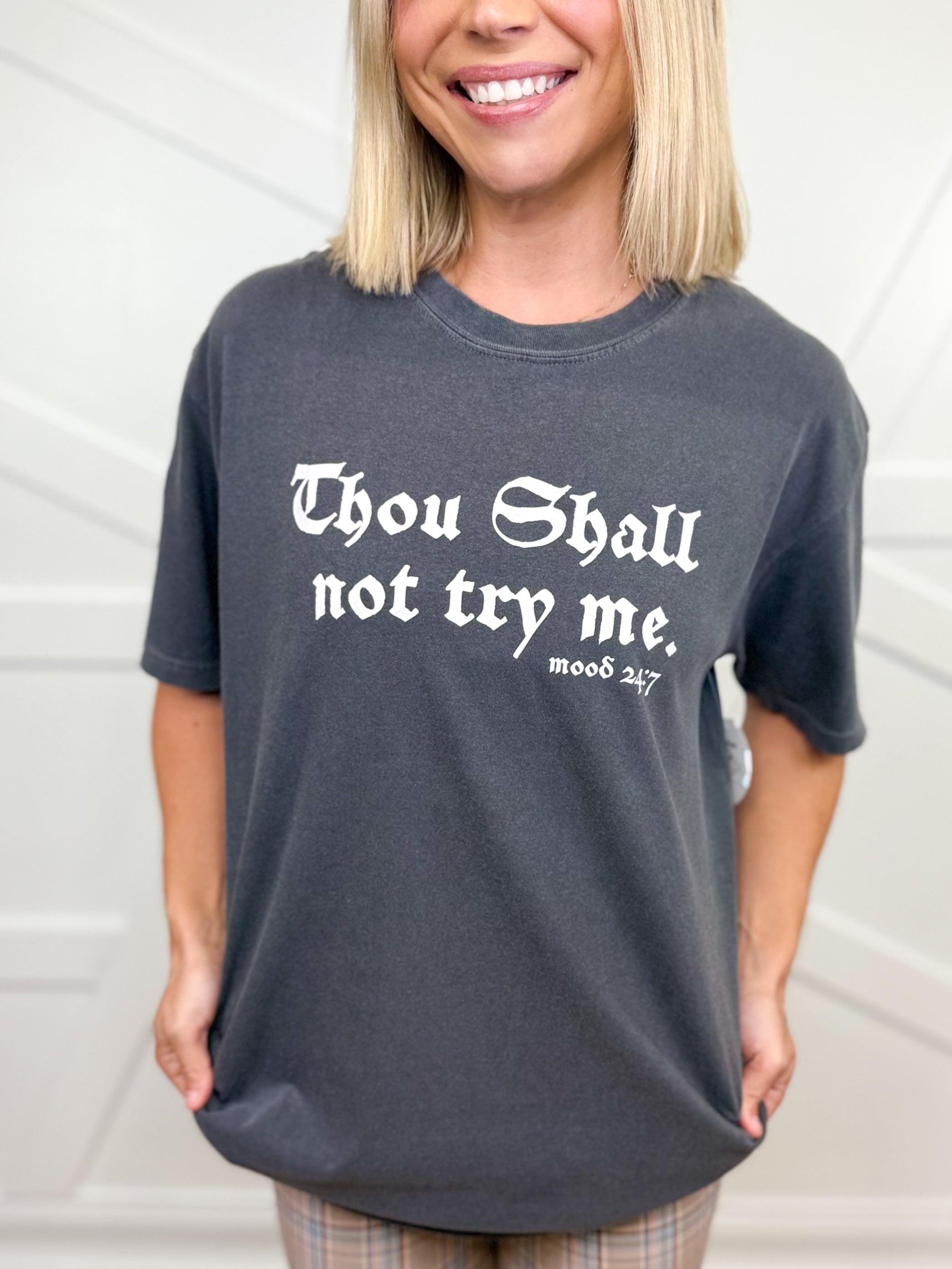 Thou Shall Not Try Me Graphic Tee-130 Graphic Tees-Heathered Boho-Heathered Boho Boutique, Women's Fashion and Accessories in Palmetto, FL