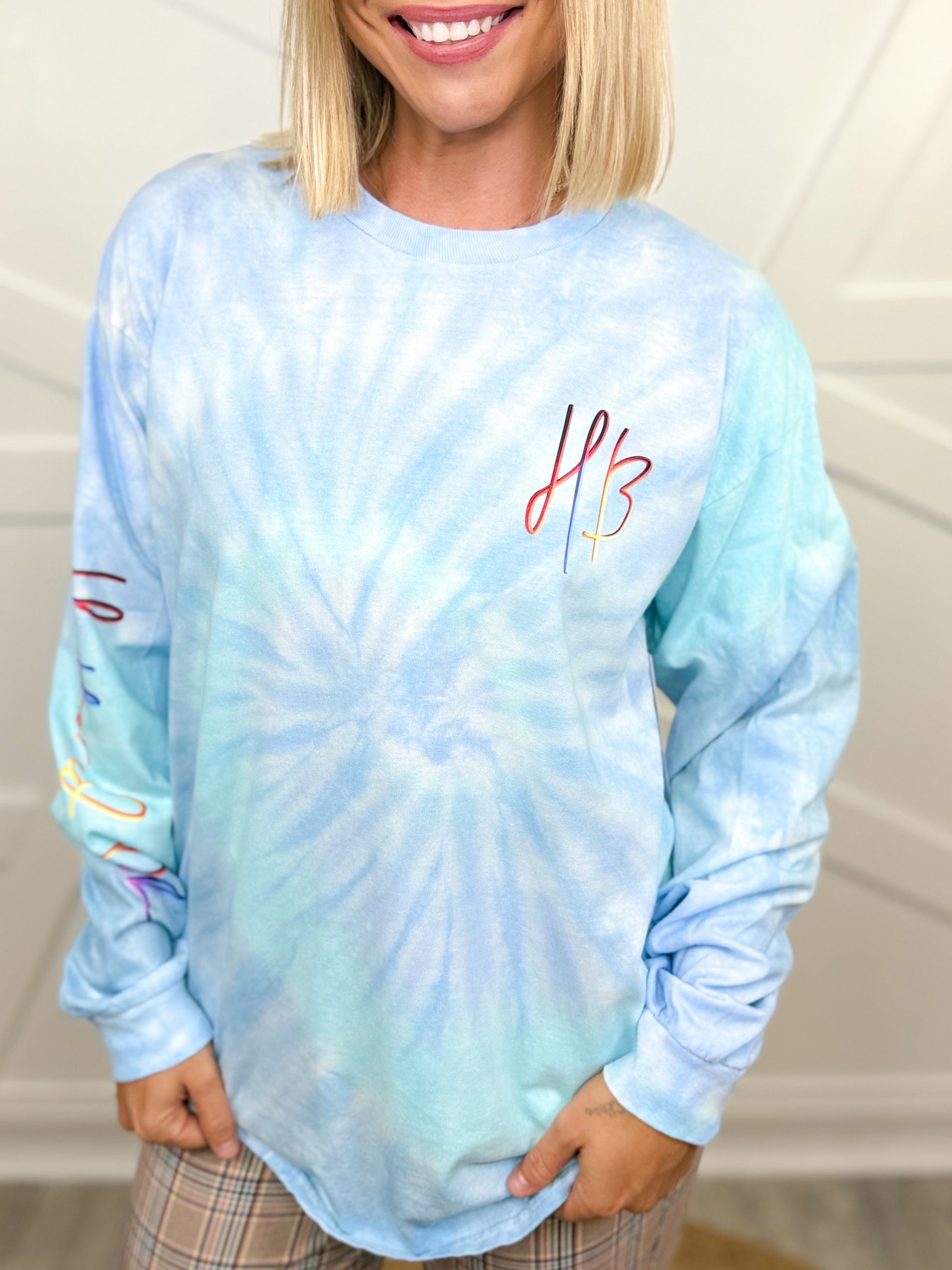 Custom Heathered Boho Ombre Rainbow Graphic Long Sleeve-Lagoon-130 Graphic Tees-Heathered Boho-Heathered Boho Boutique, Women's Fashion and Accessories in Palmetto, FL