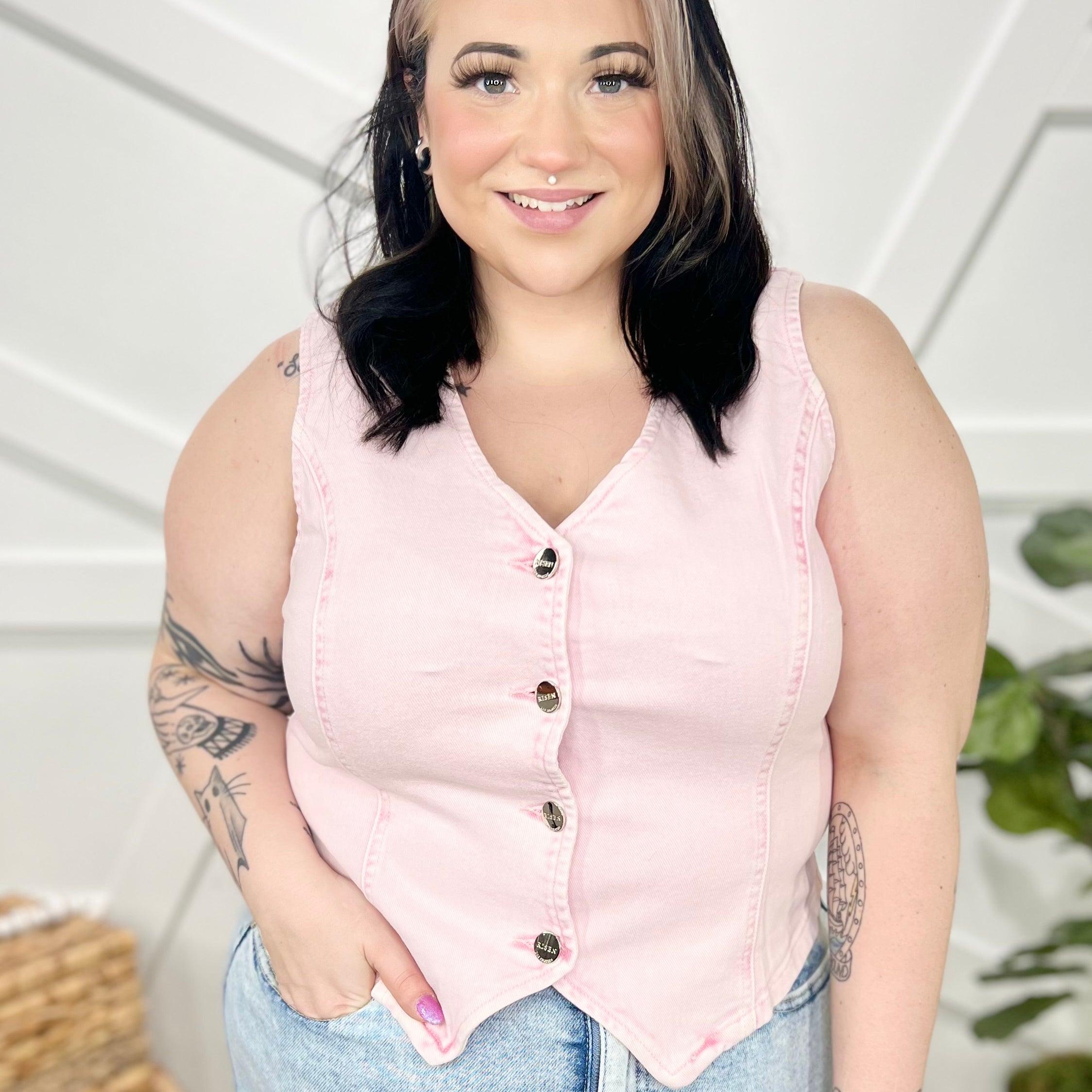 RESTOCK : Revolve Denim Button Down Vest-200 Jackets/Shackets-Risen Jeans-Heathered Boho Boutique, Women's Fashion and Accessories in Palmetto, FL