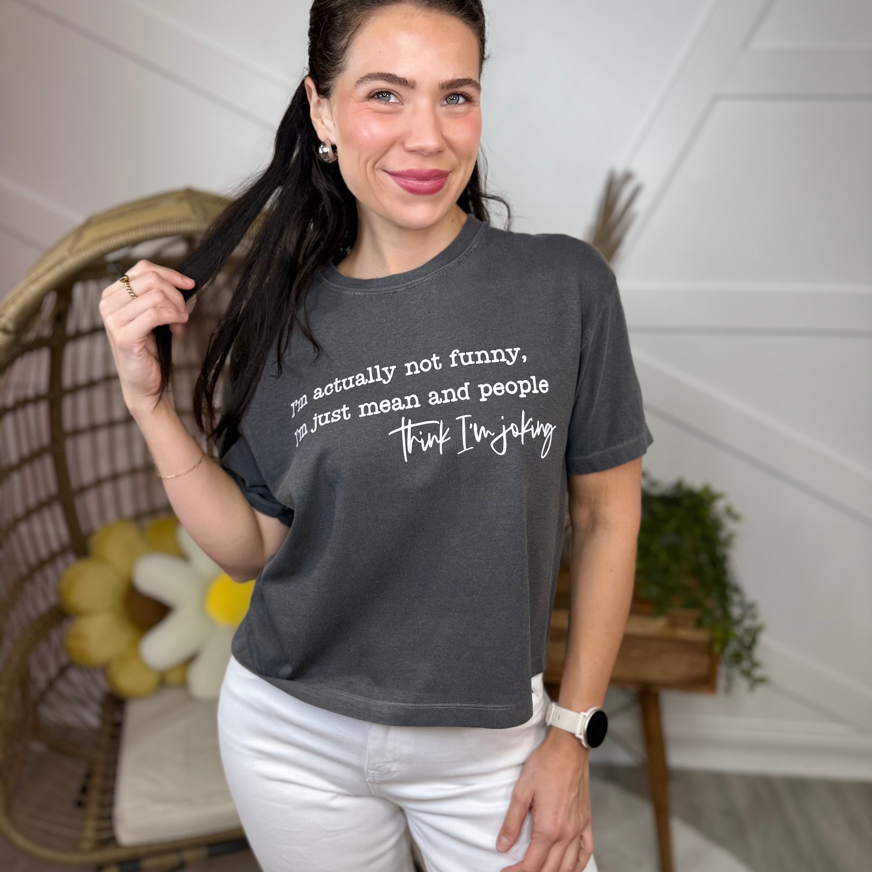 Actually, Not Funny Graphic Boxy Crop Tee-130 Graphic Tees-Heathered Boho-Heathered Boho Boutique, Women's Fashion and Accessories in Palmetto, FL