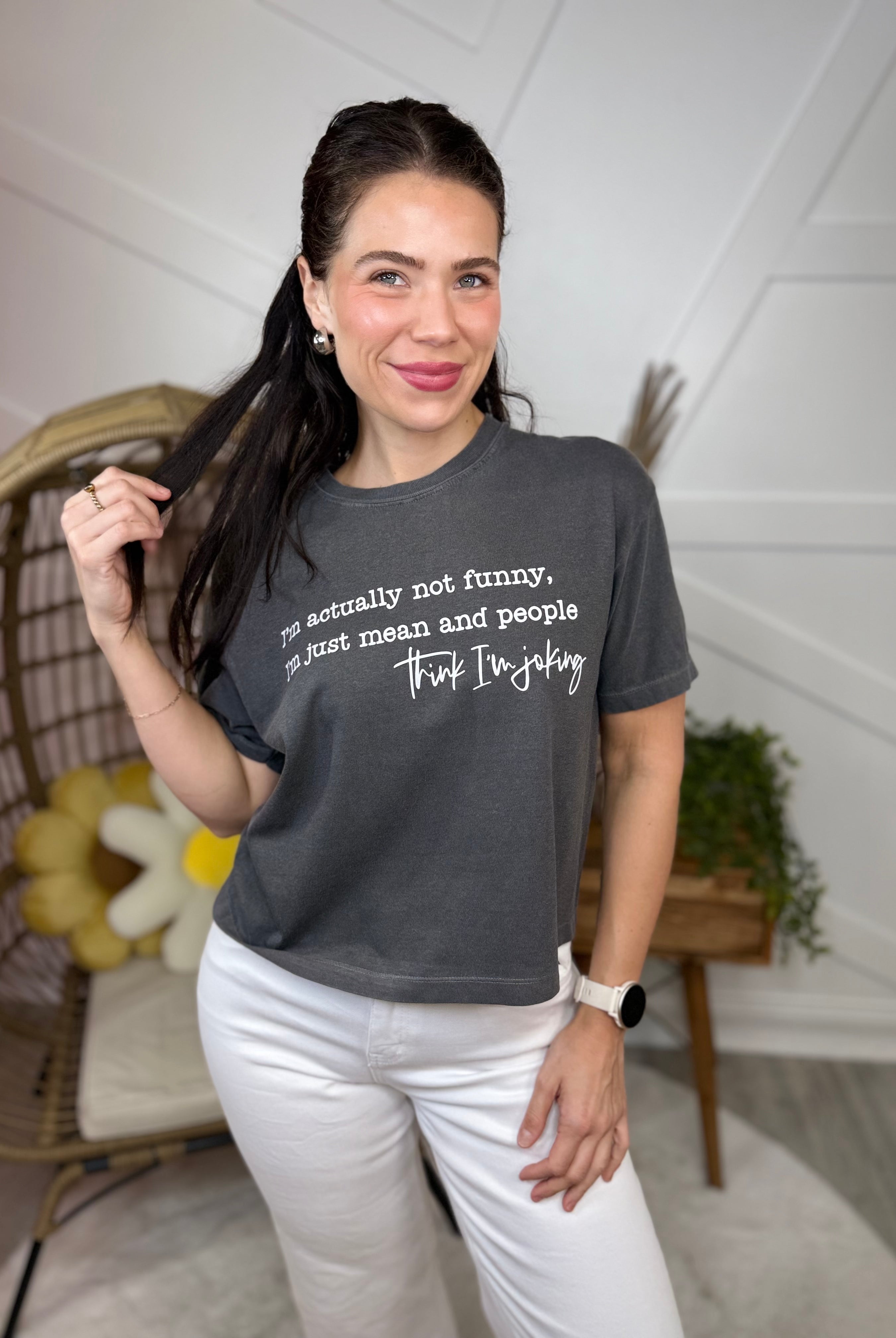 Actually, Not Funny Graphic Boxy Crop Tee-130 Graphic Tees-Heathered Boho-Heathered Boho Boutique, Women's Fashion and Accessories in Palmetto, FL